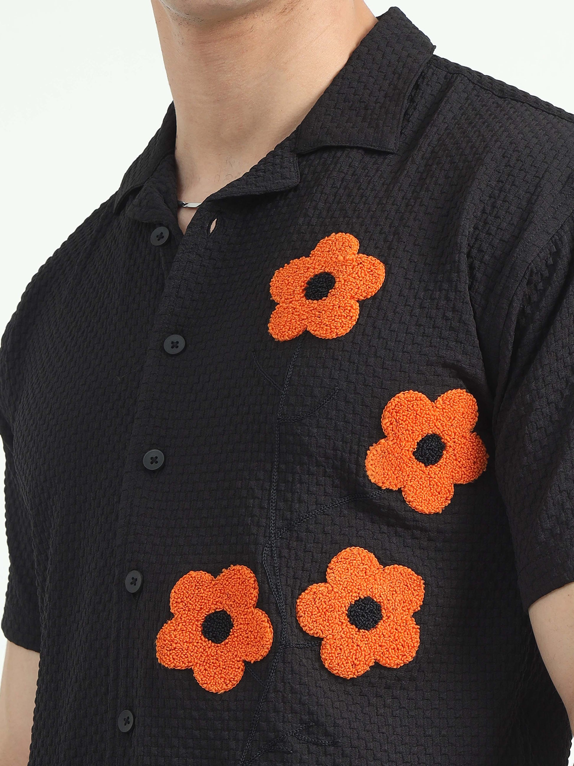Men Sunflower Baggy Shirt Black Oversized Shirt