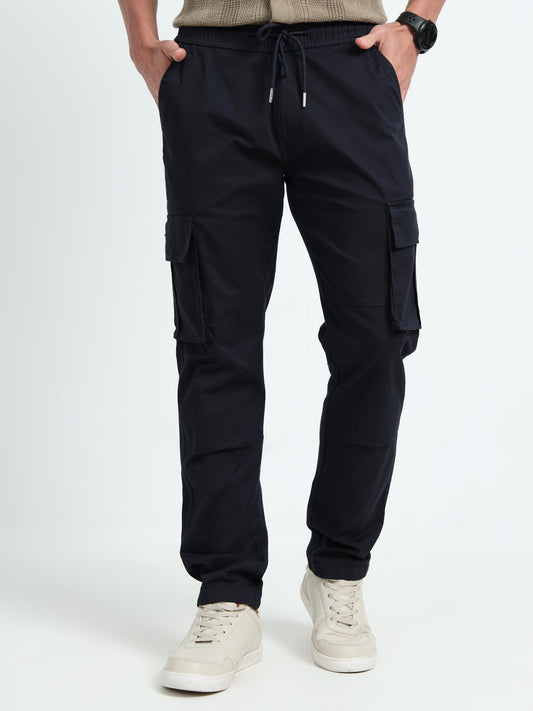 Men Relaxed Fit Cargoes-Navy