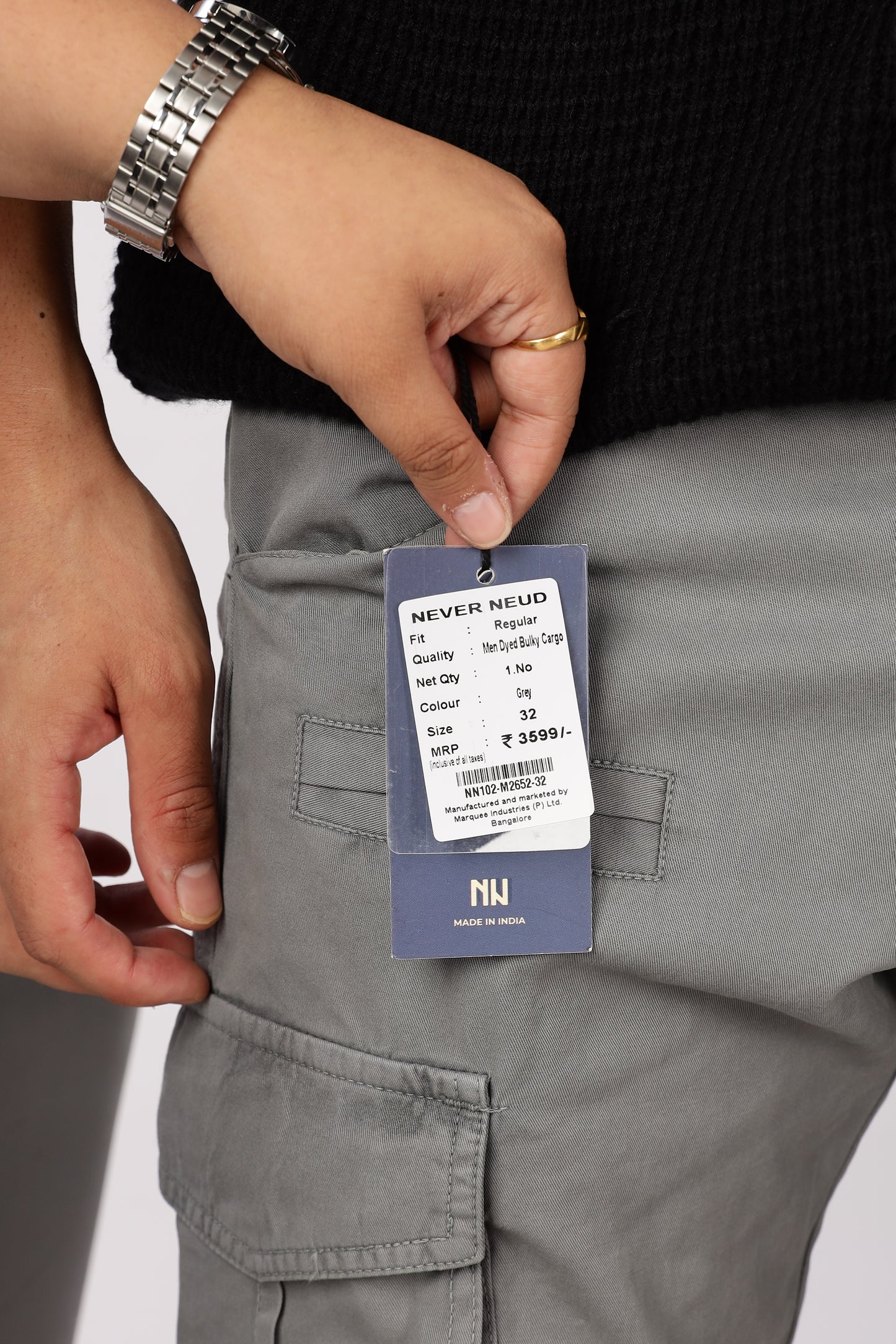 Men Dyed Bulky Cargo-Grey