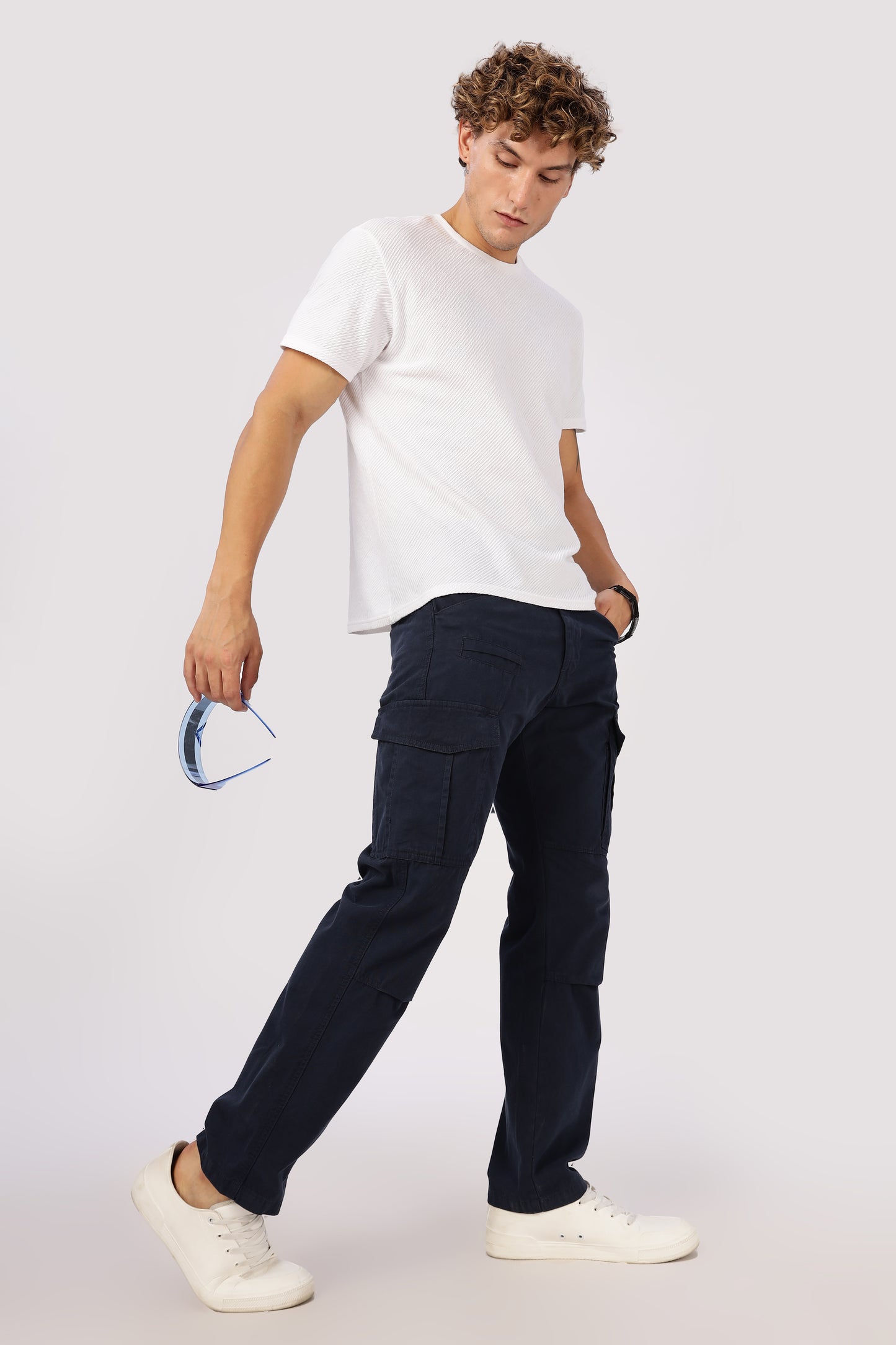 Men Dyed Bulky Cargo-Navy