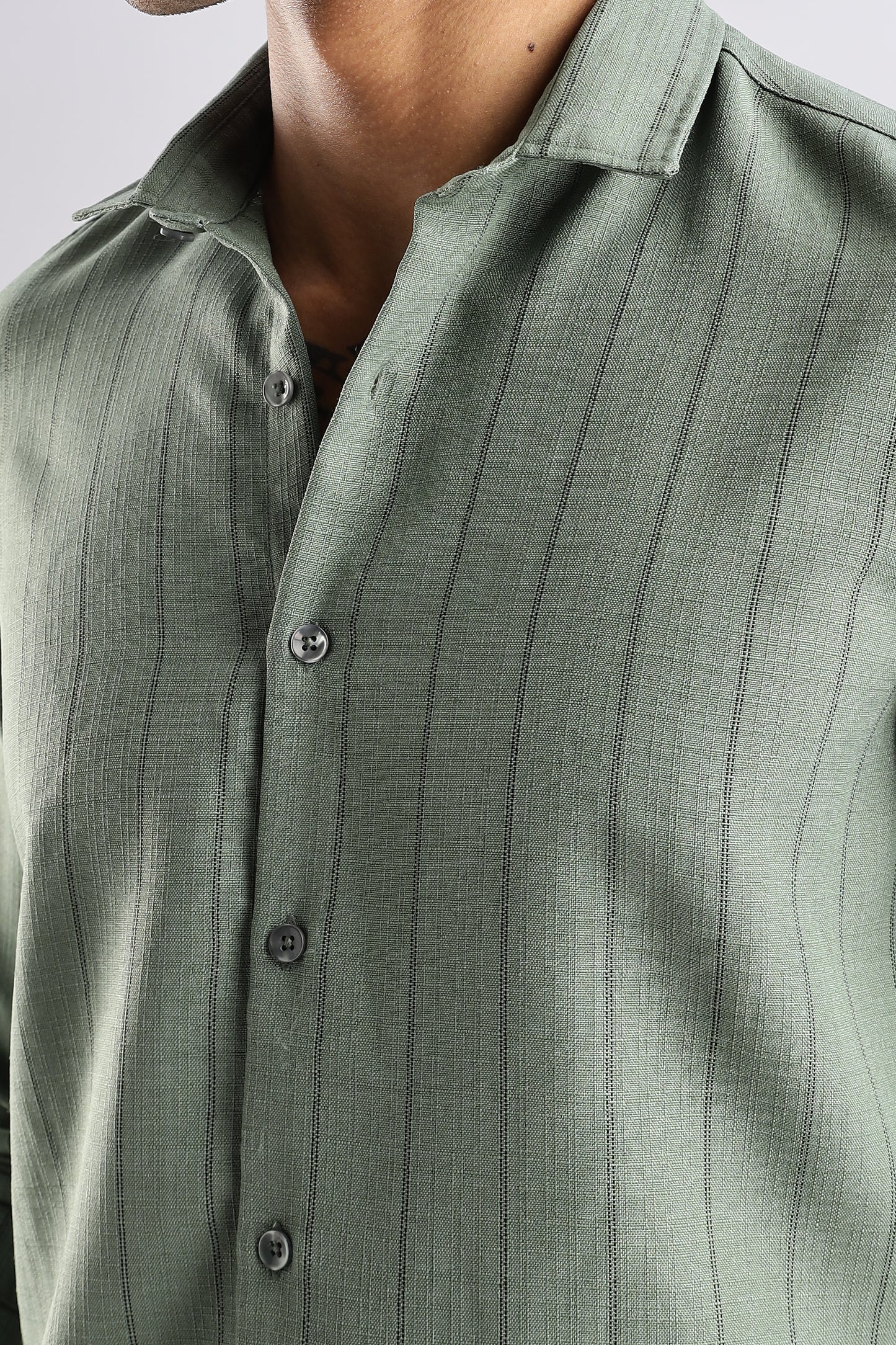 Men Air Like Linen Stripes Shirt-Olive