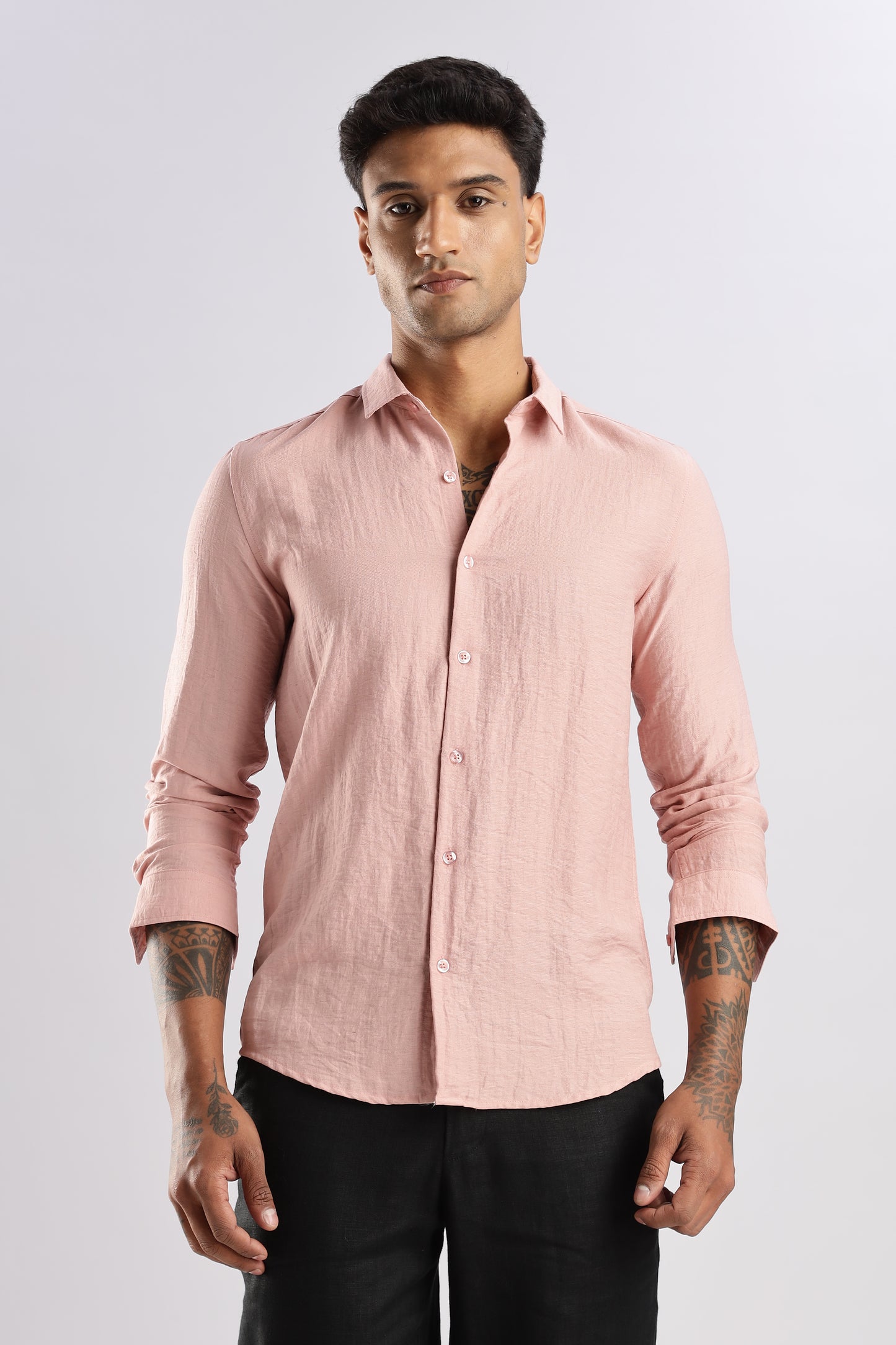 Men Lucas Look Linen Shirt- Lt Pink