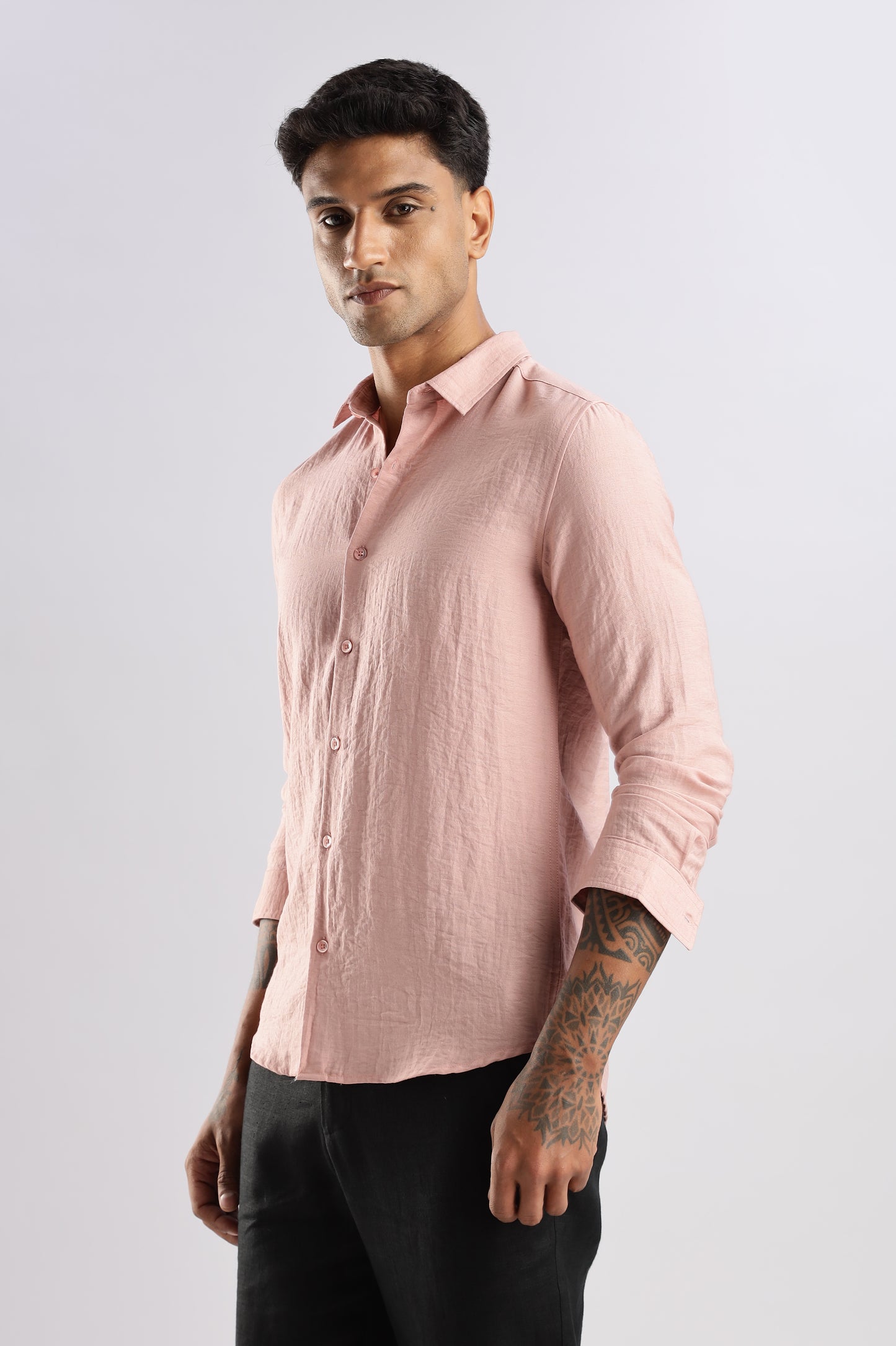 Men Lucas Look Linen Shirt- Lt Pink
