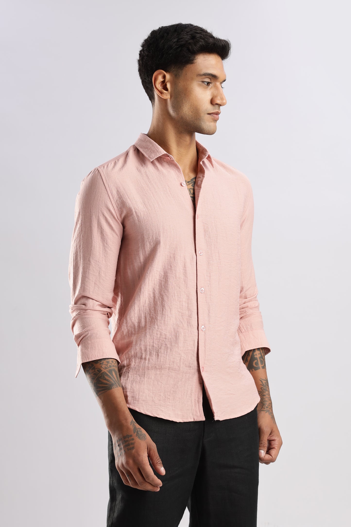 Men Lucas Look Linen Shirt- Lt Pink