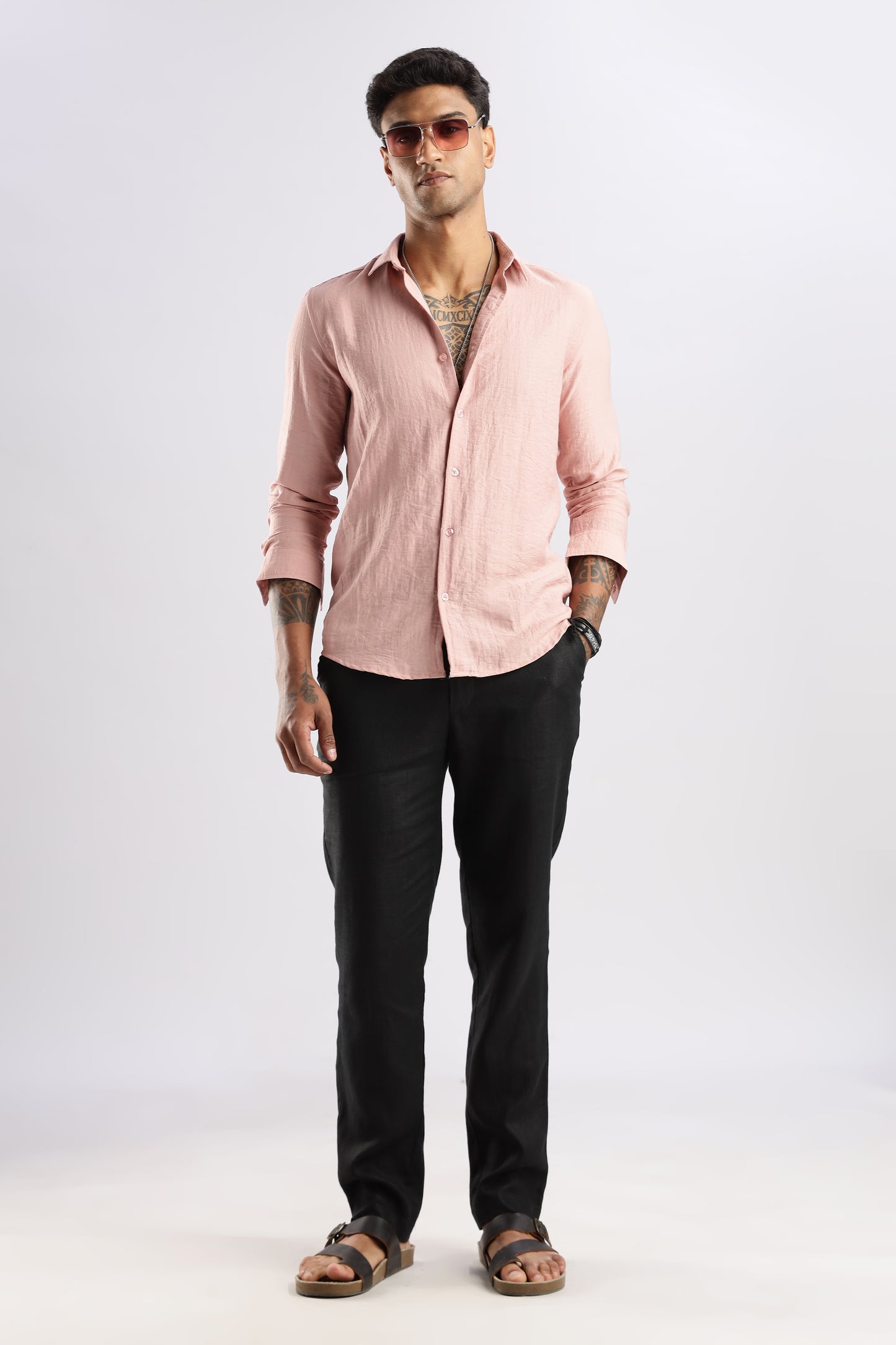Men Lucas Look Linen Shirt- Lt Pink