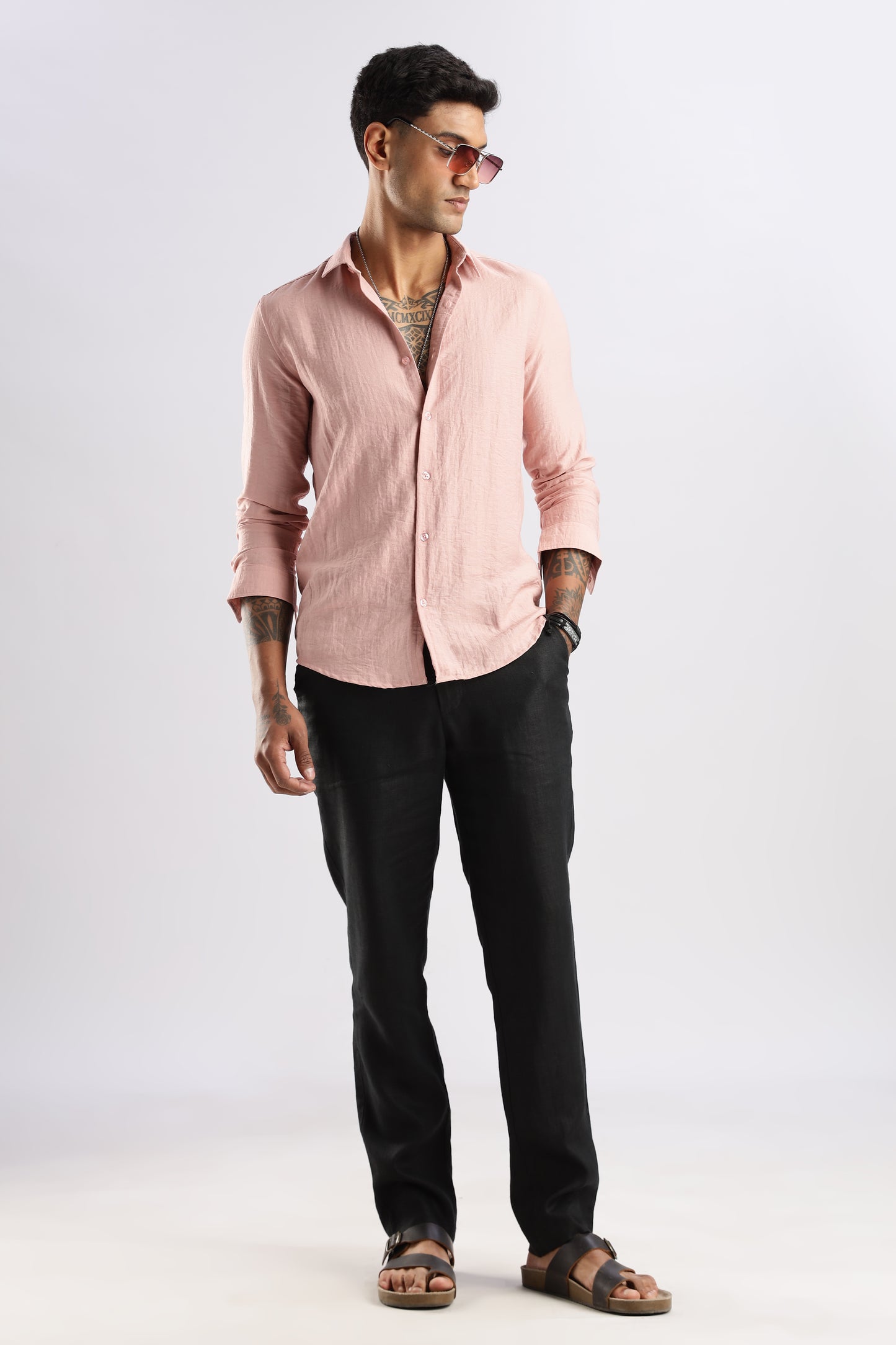 Men Lucas Look Linen Shirt- Lt Pink