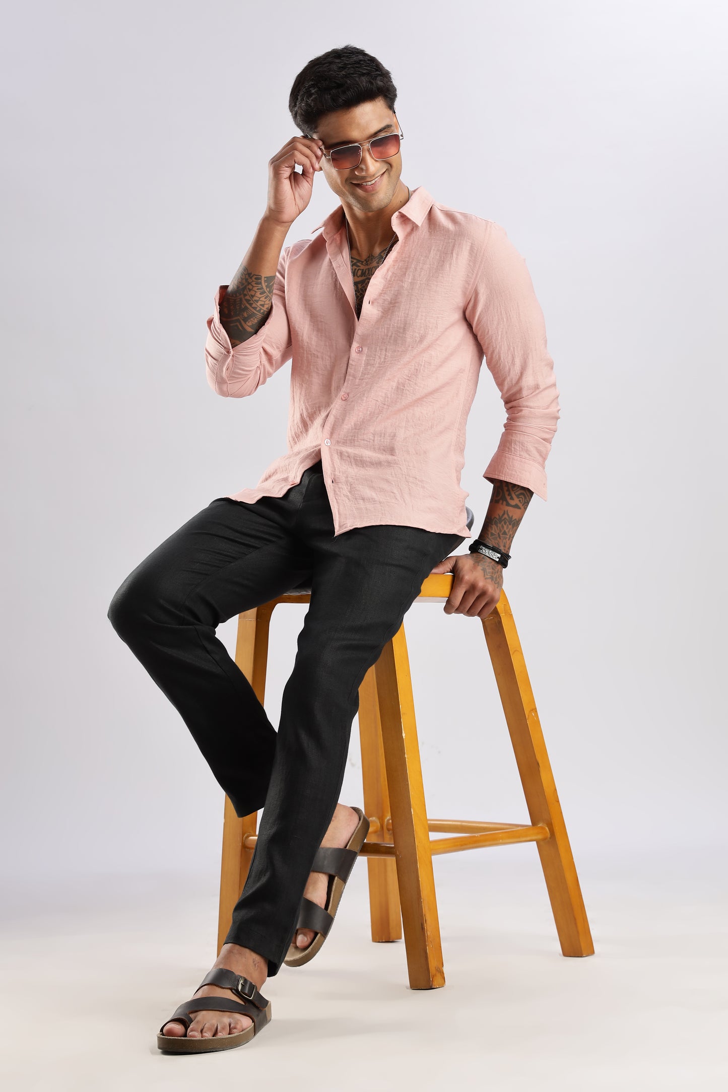 Men Lucas Look Linen Shirt- Lt Pink