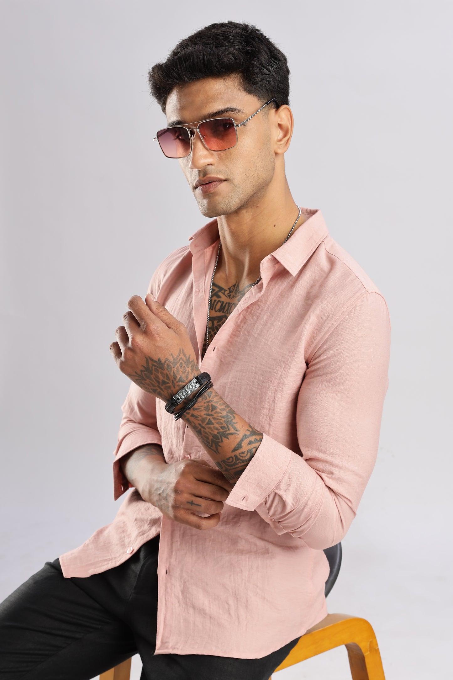 Men Lucas Look Linen Shirt- Lt Pink