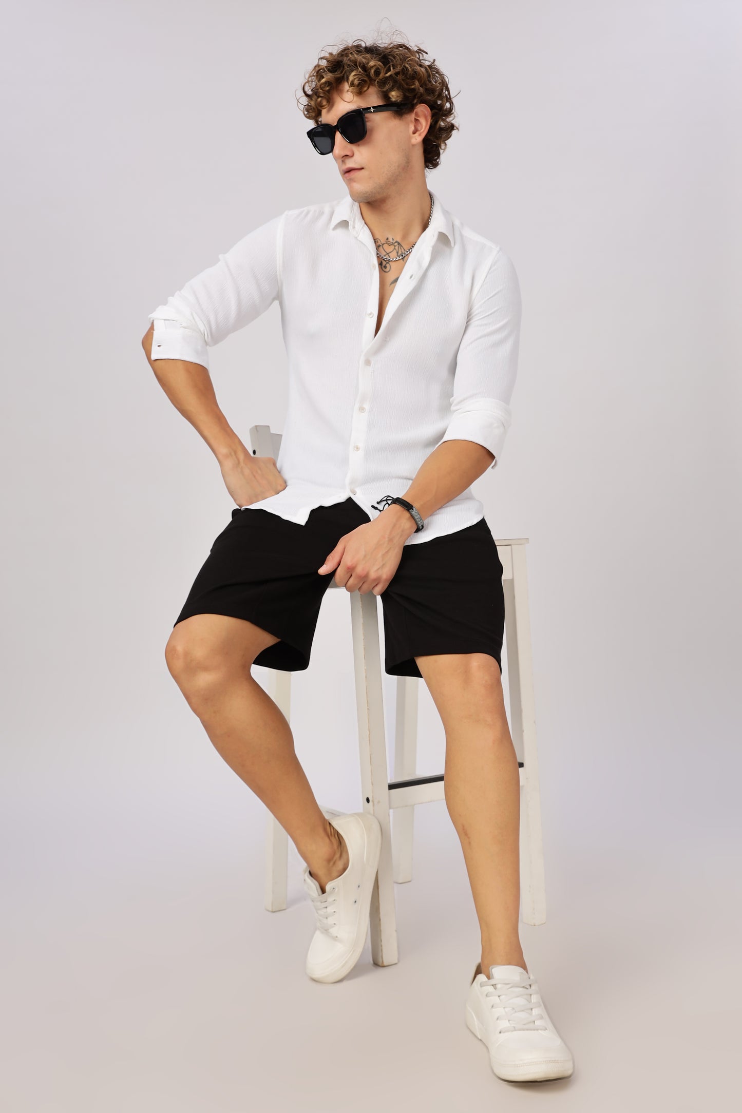 Men Textured Shirt-White