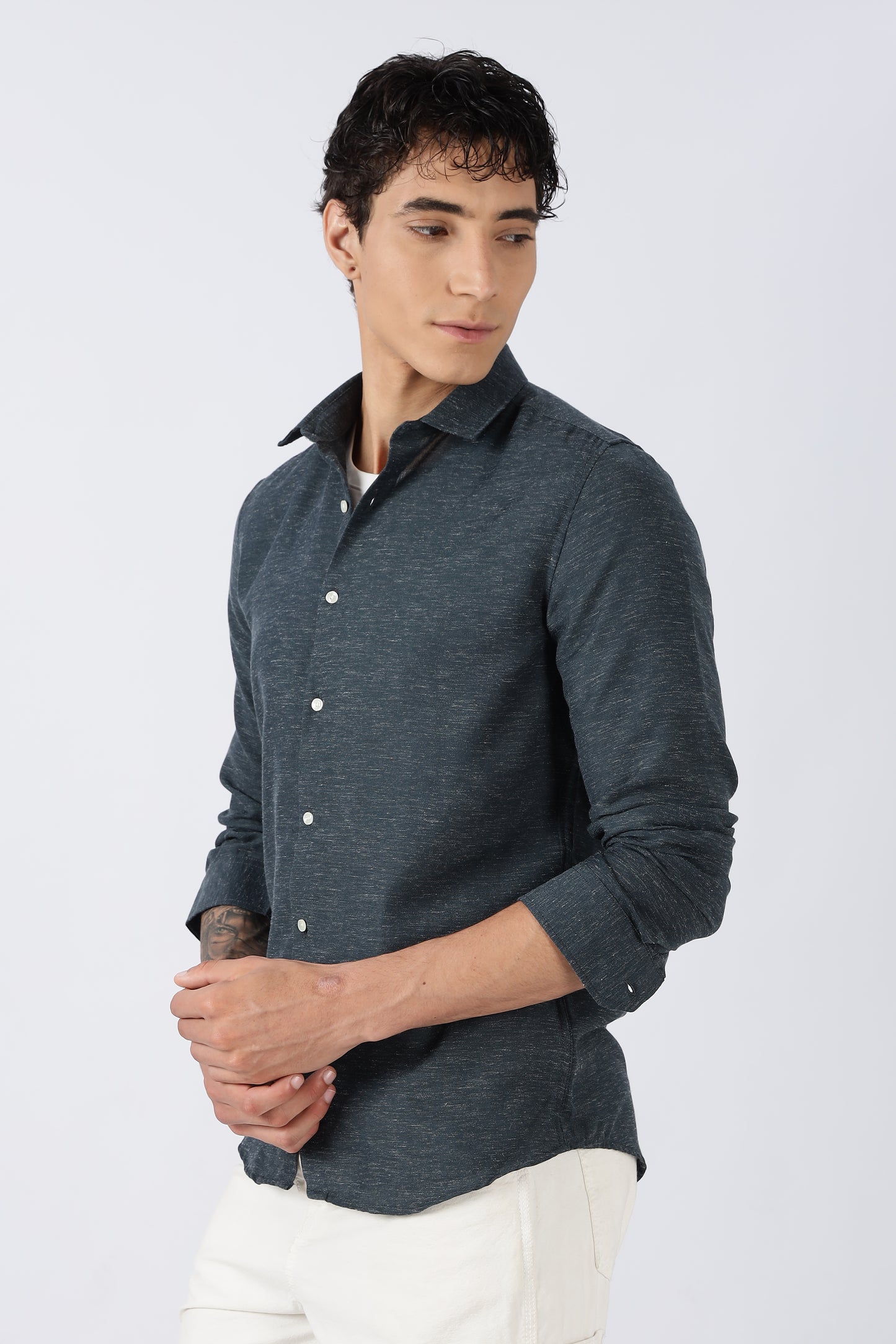 Men Dapper Linen Shirts-Navy