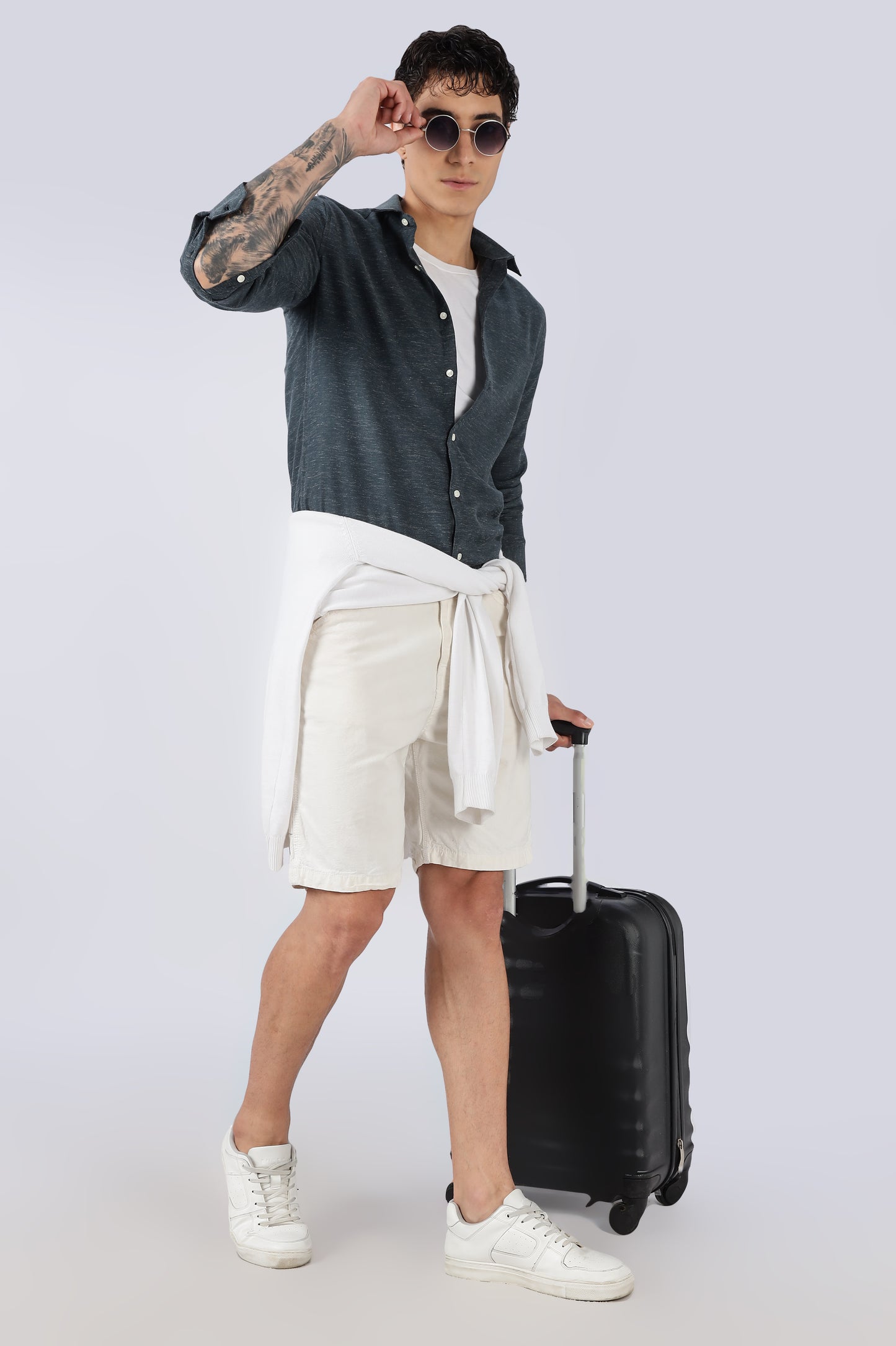 Men Dapper Linen Shirts-Navy