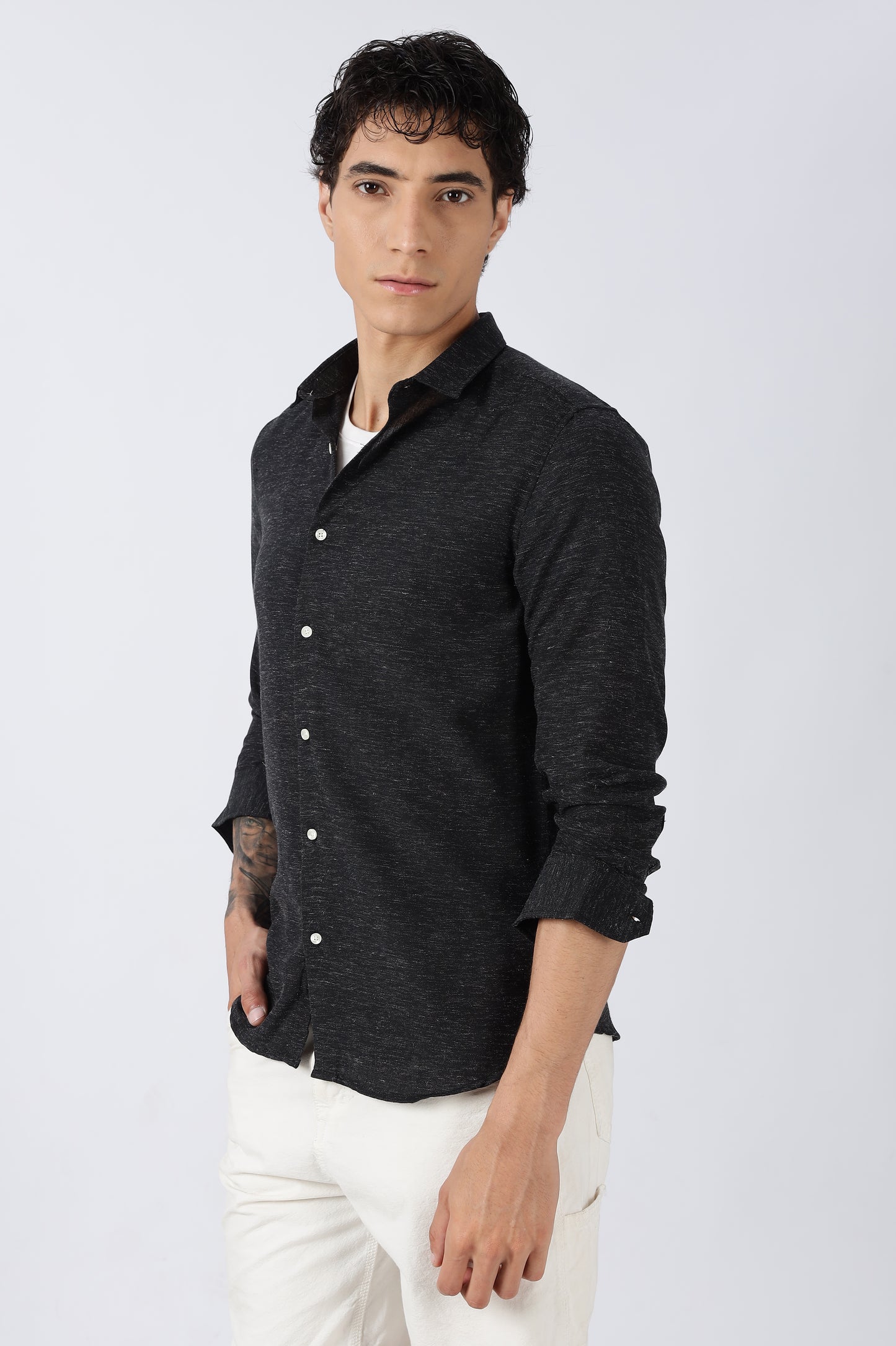 Men Dapper Linen Shirts-Black