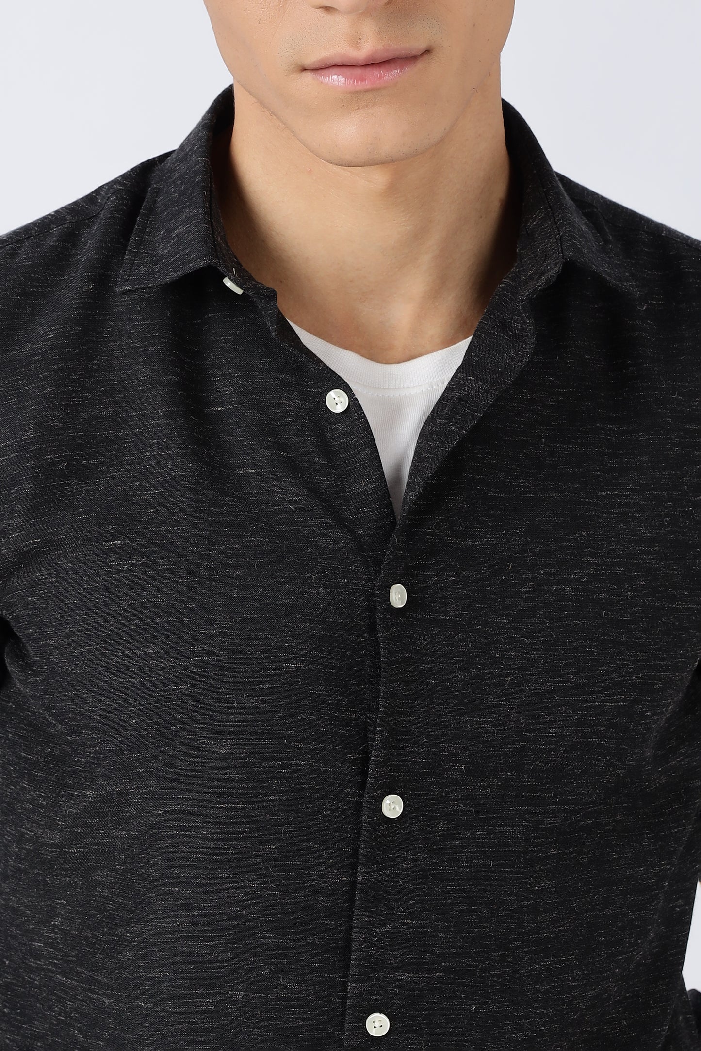 Men Dapper Linen Shirts-Black