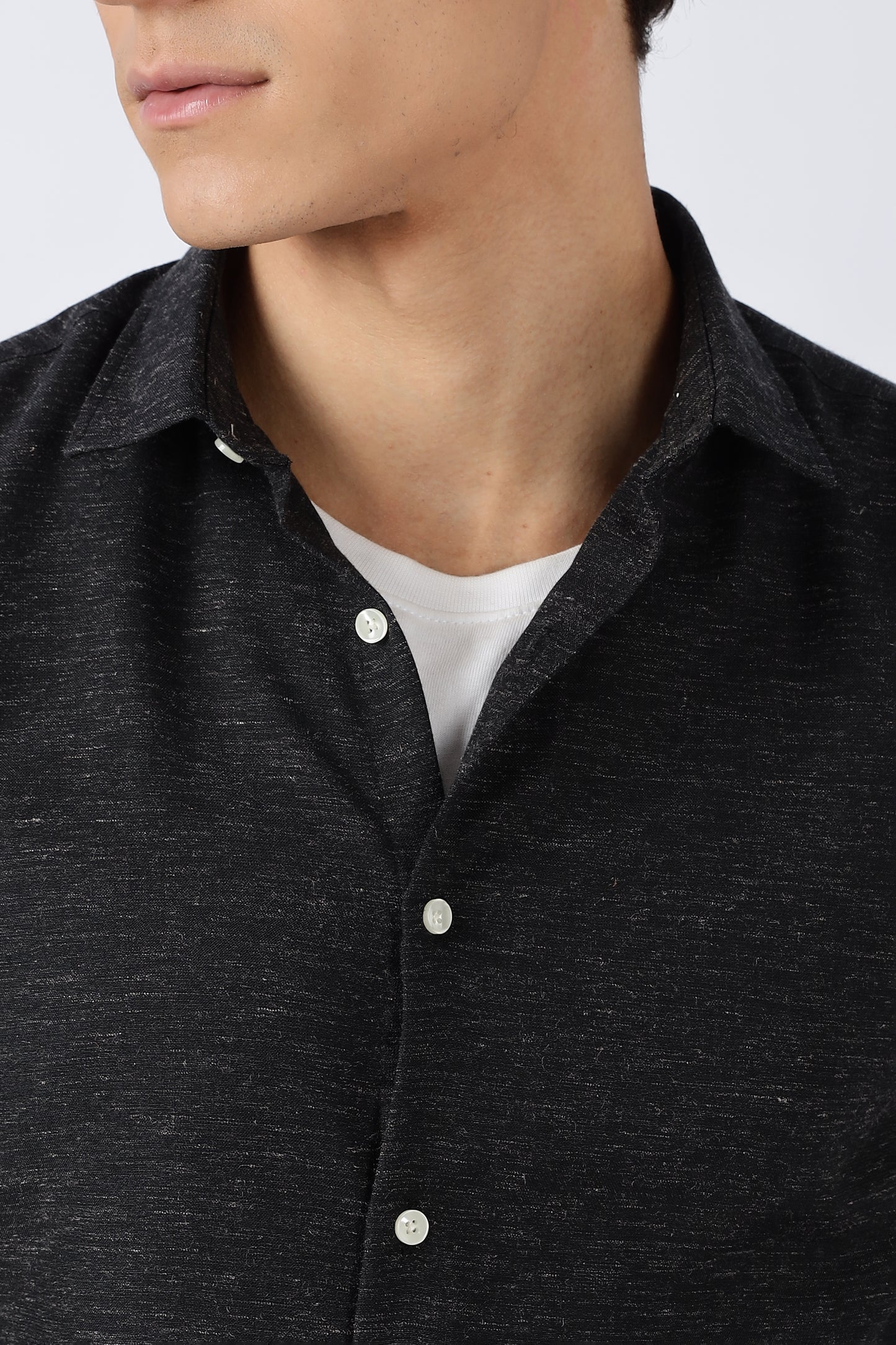 Men Dapper Linen Shirts-Black