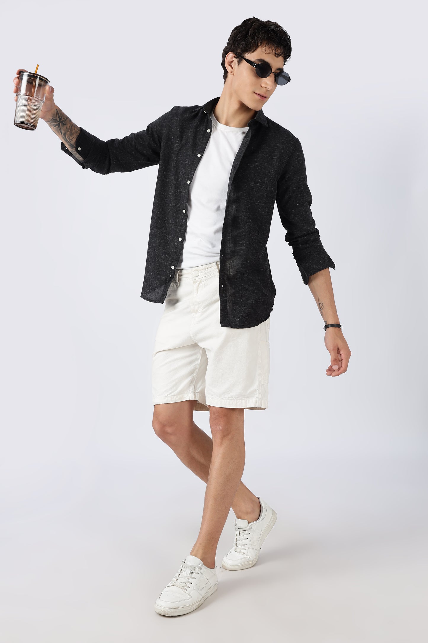 Men Dapper Linen Shirts-Black
