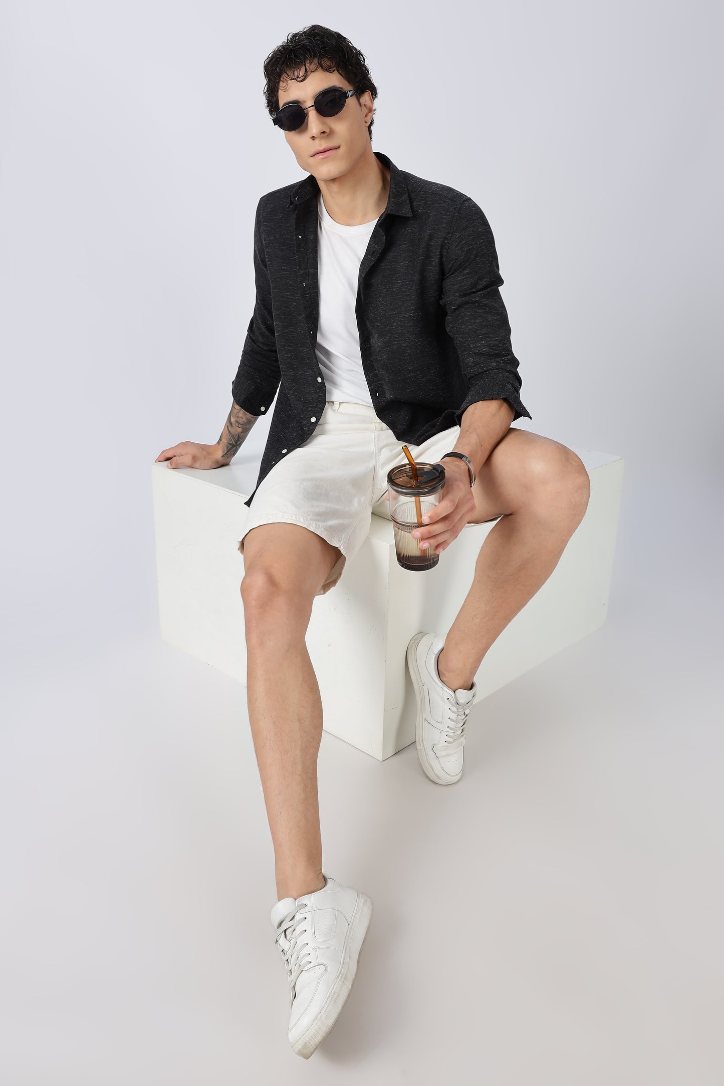 Men Dapper Linen Shirts-Black