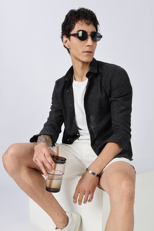 Men Dapper Linen Shirts-Black