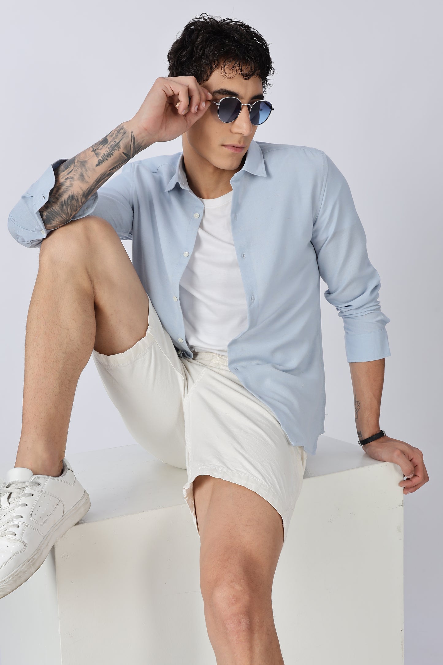 Men Dapper Linen Shirts-Sky Blue