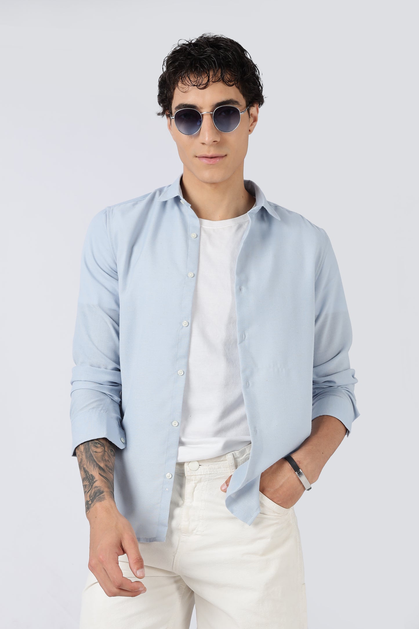 Men Dapper Linen Shirts-Sky Blue