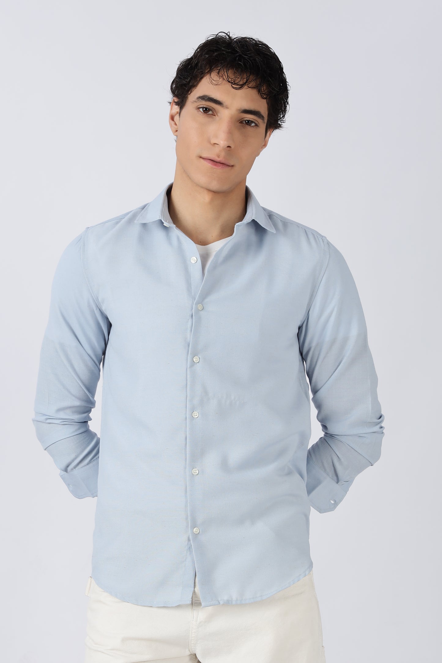 Men Dapper Linen Shirts-Sky Blue