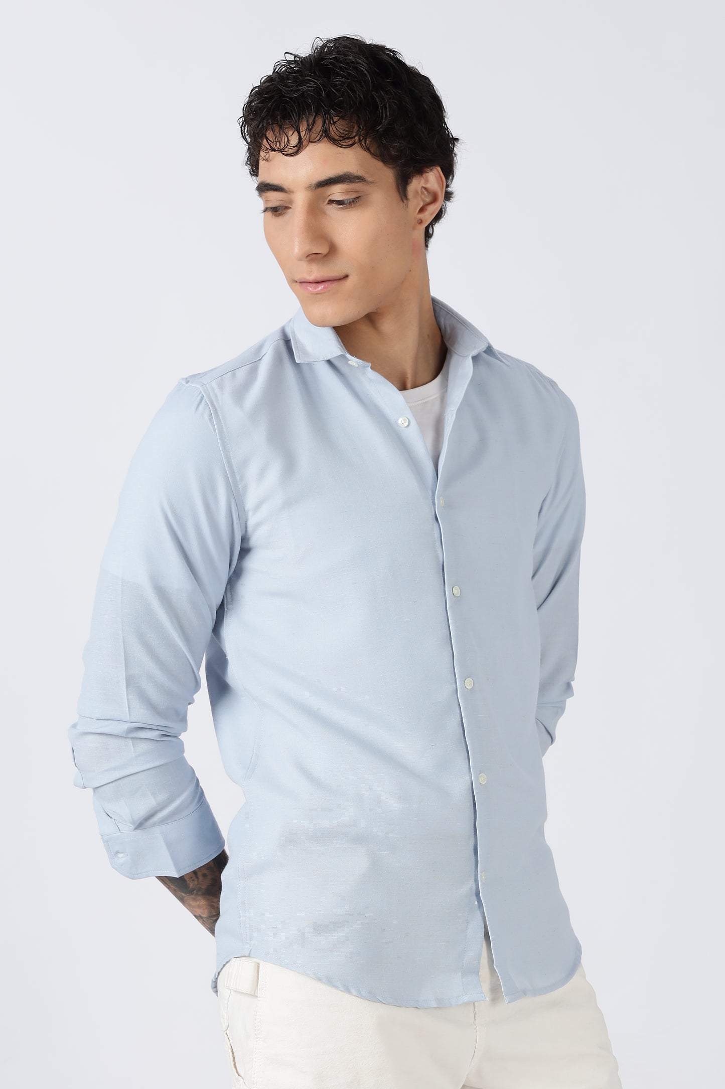 Men Dapper Linen Shirts-Sky Blue