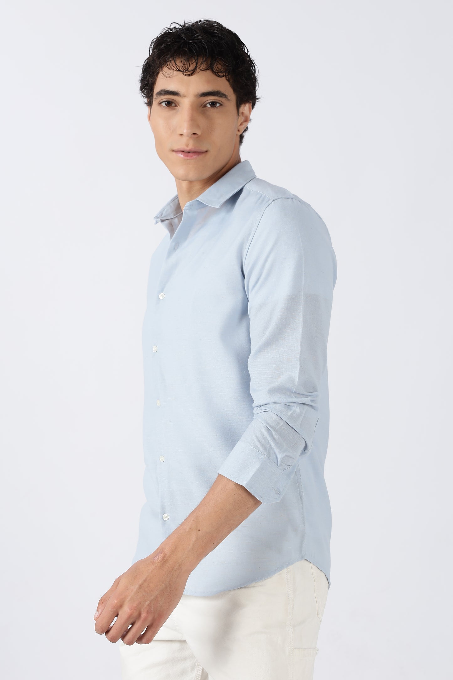 Men Dapper Linen Shirts-Sky Blue
