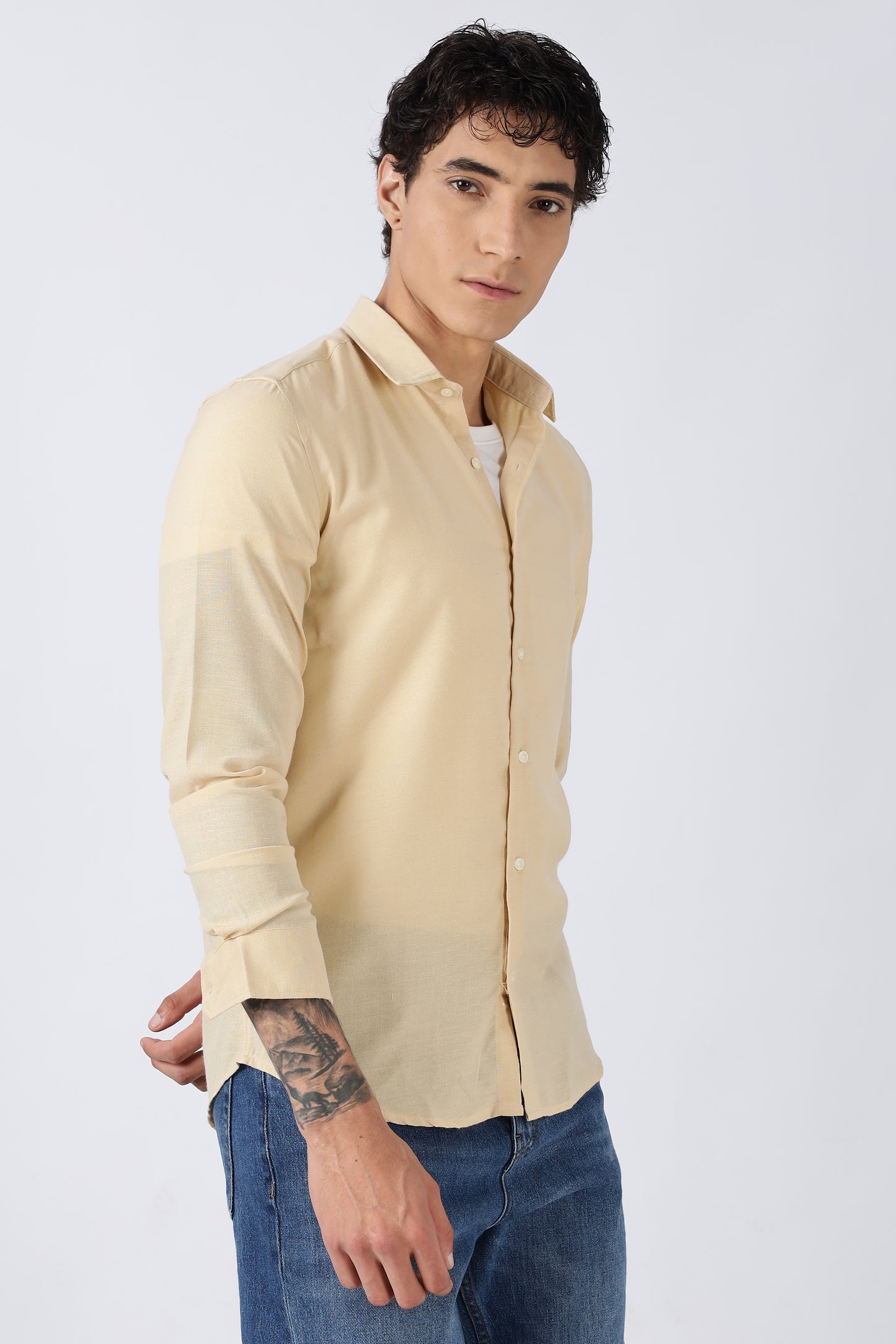 Men Dapper Linen Shirts-Beige