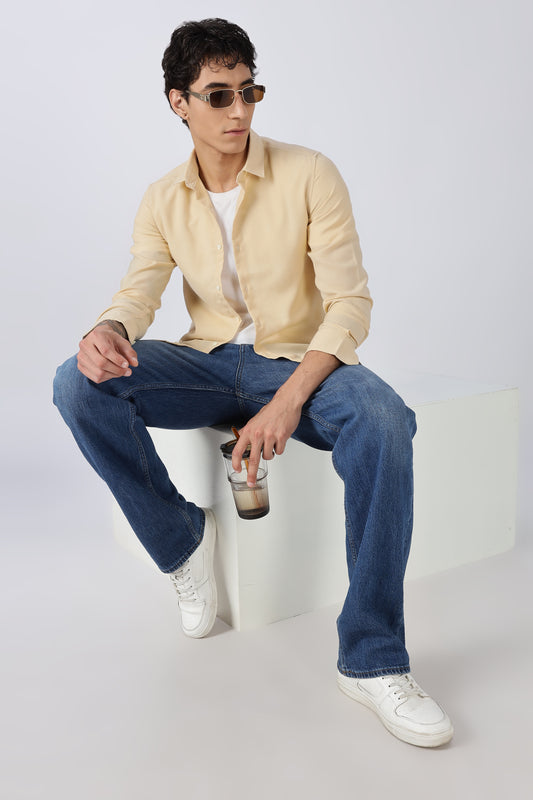 Men Dapper Linen Shirts-Beige
