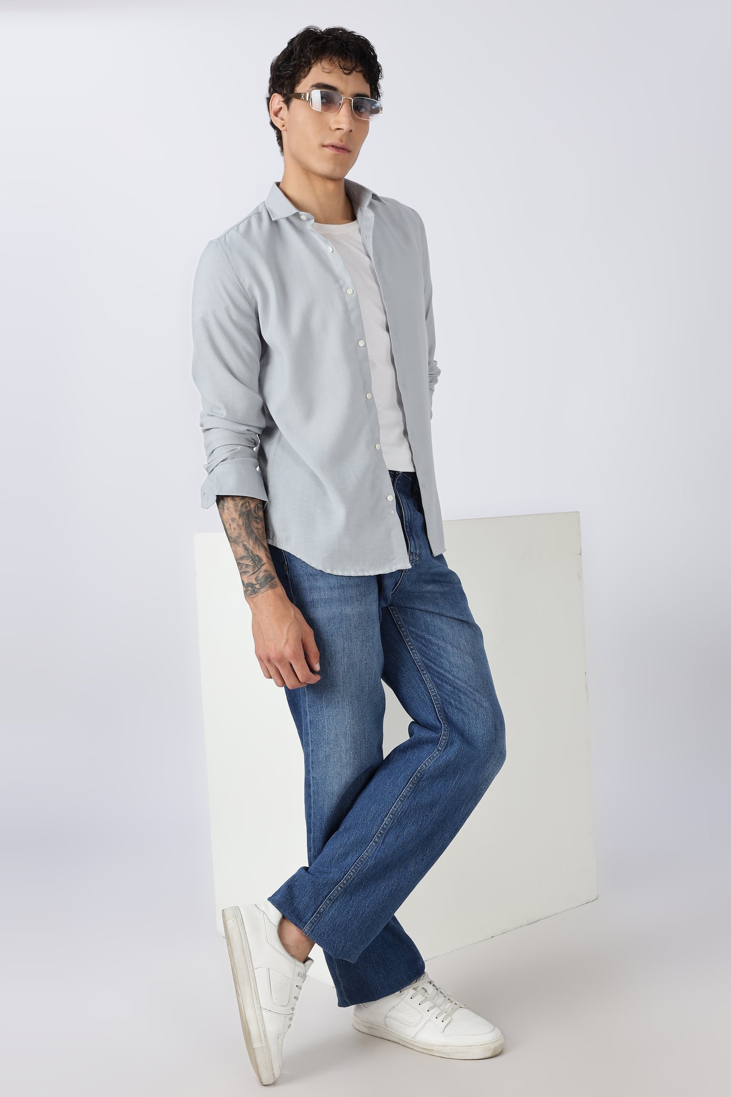 Men Dapper Linen Shirts-Grey