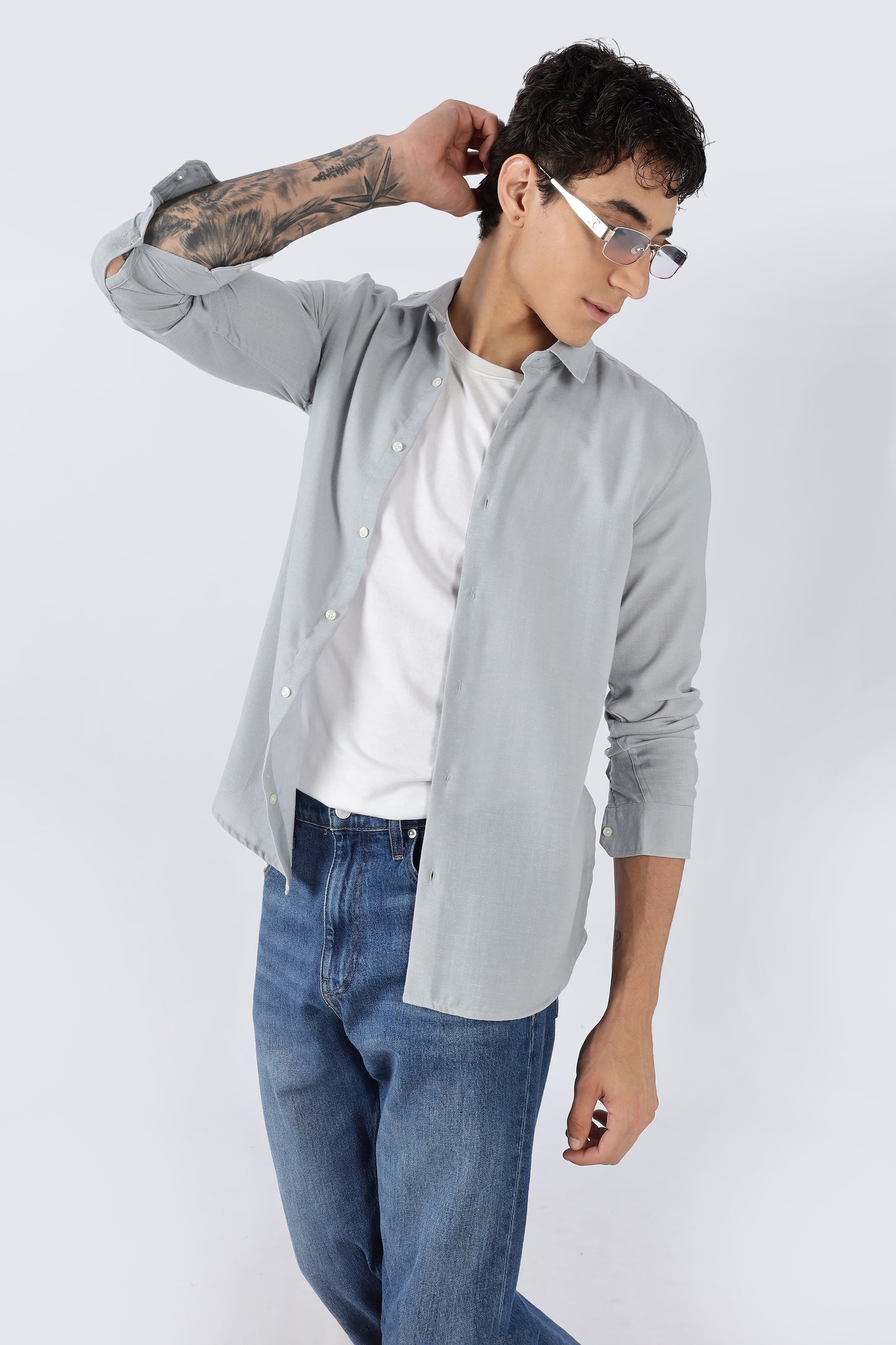 Men Dapper Linen Shirts-Grey