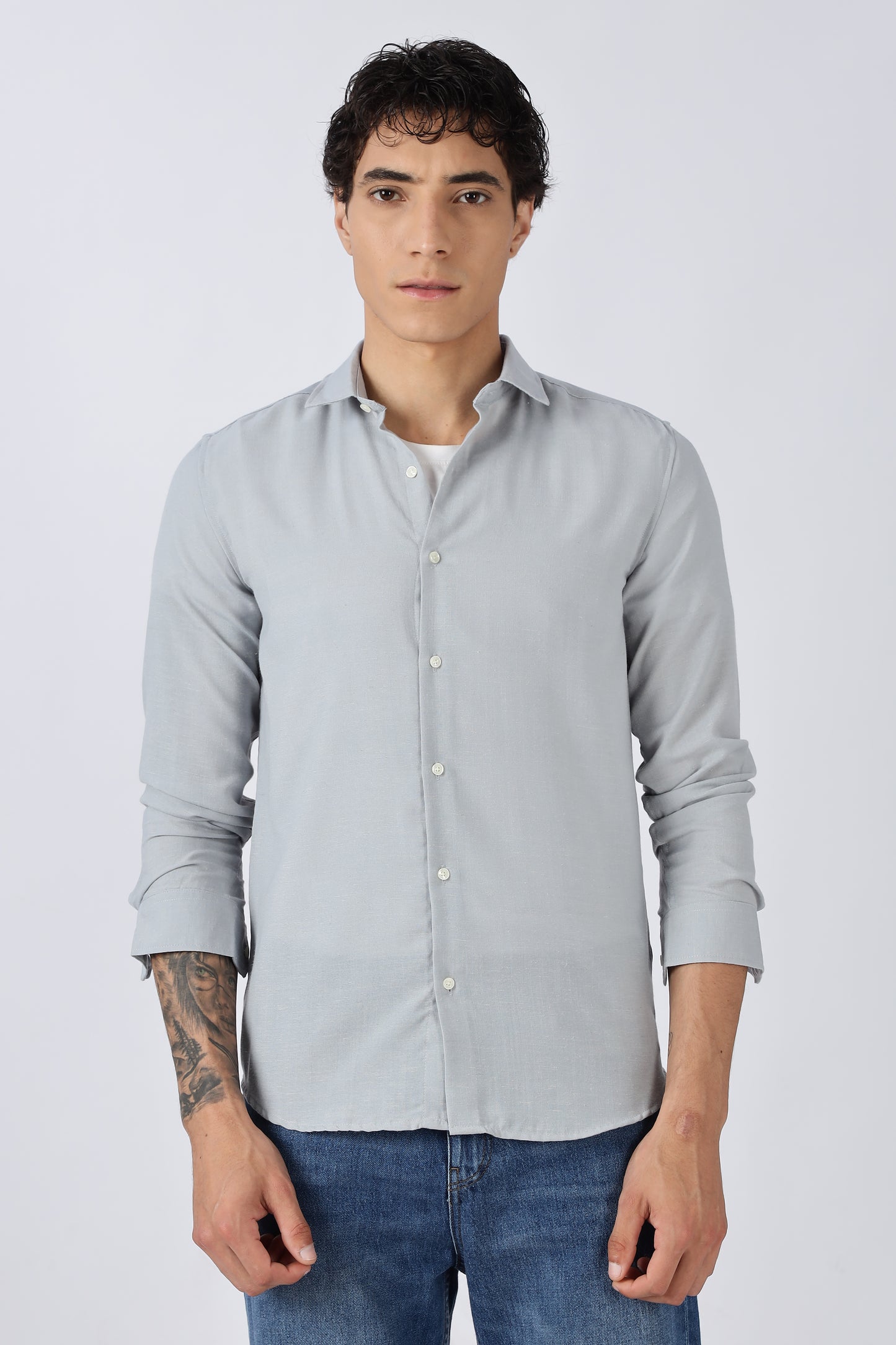 Men Dapper Linen Shirts-Grey