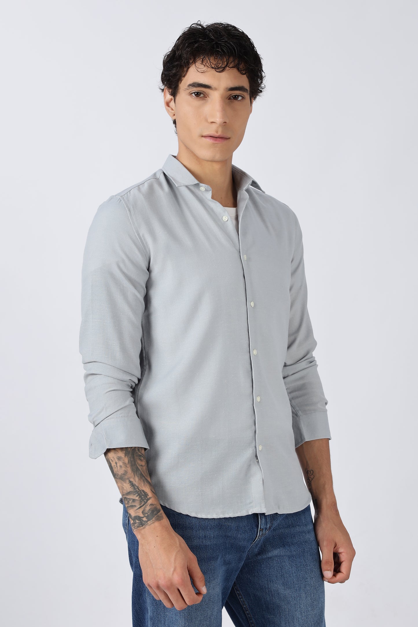 Men Dapper Linen Shirts-Grey