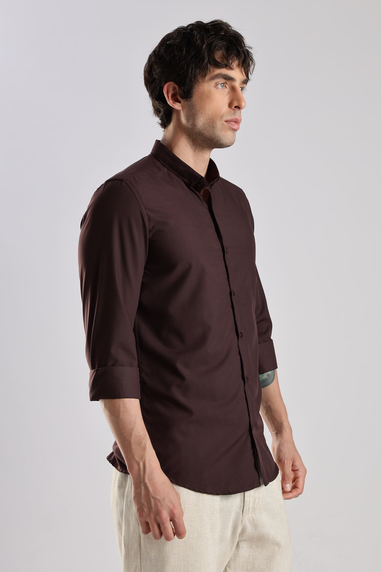 Men Liquid Nylon Plain Shirts-Maroon