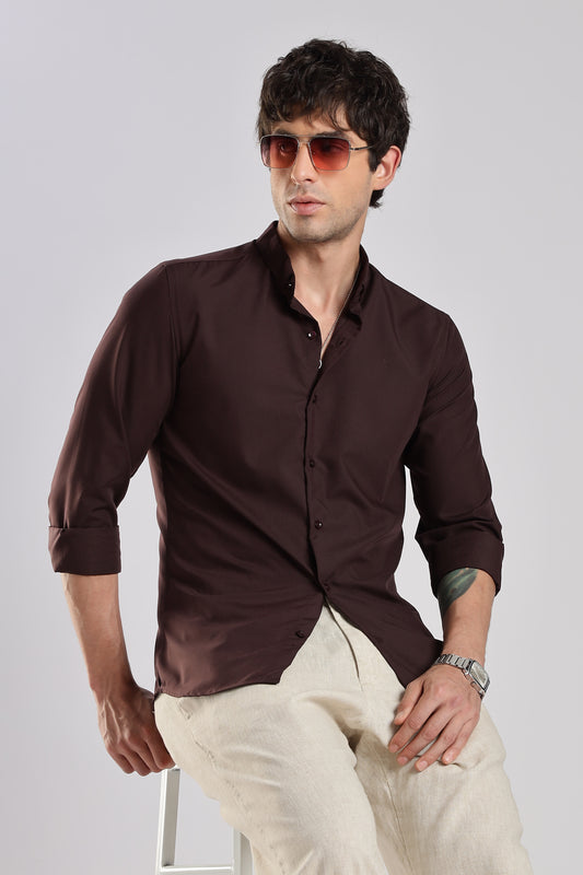 Men Liquid Nylon Plain Shirts-Maroon
