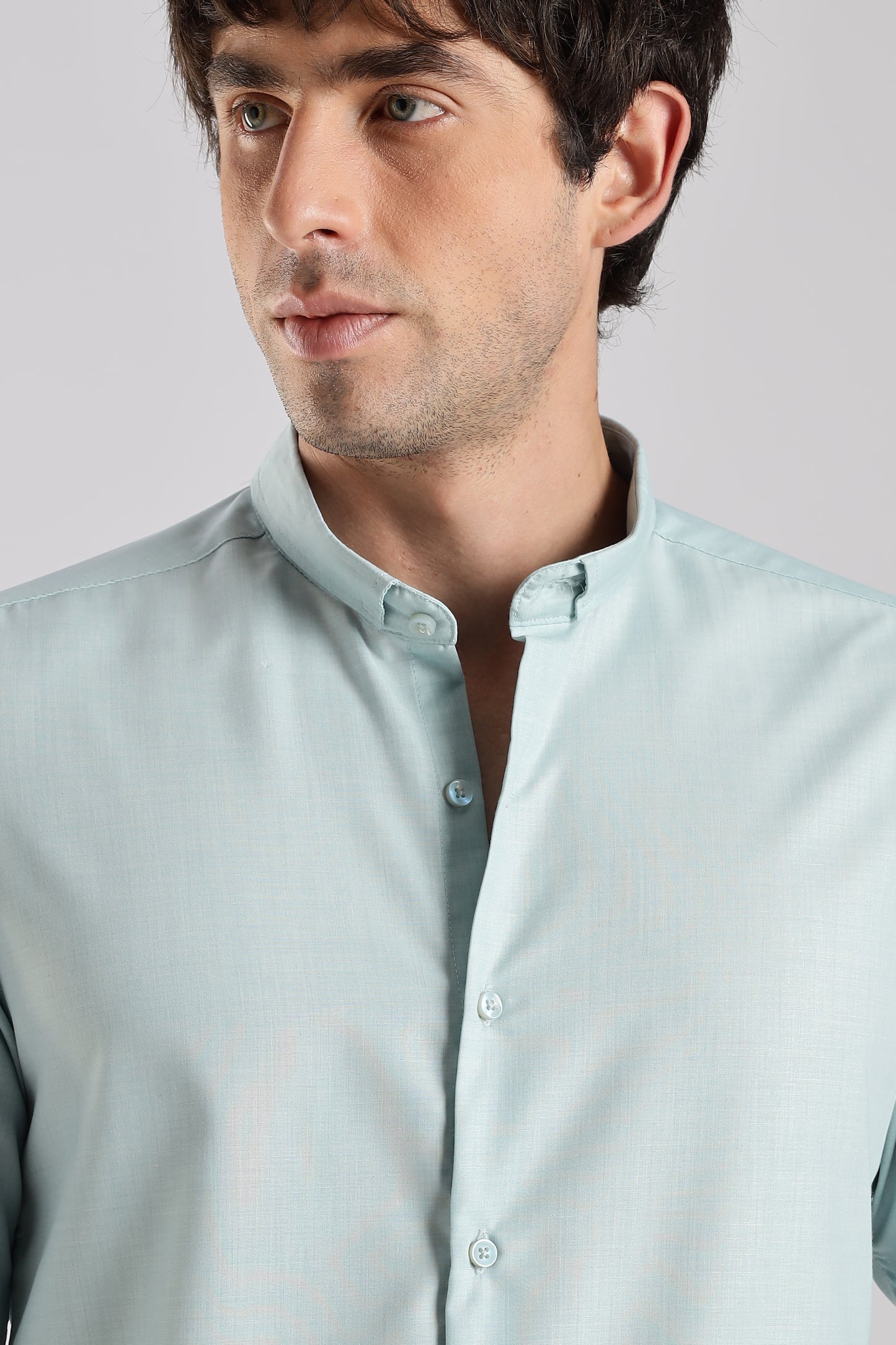 Men Liquid Nylon Plain Shirts-Sky Blue