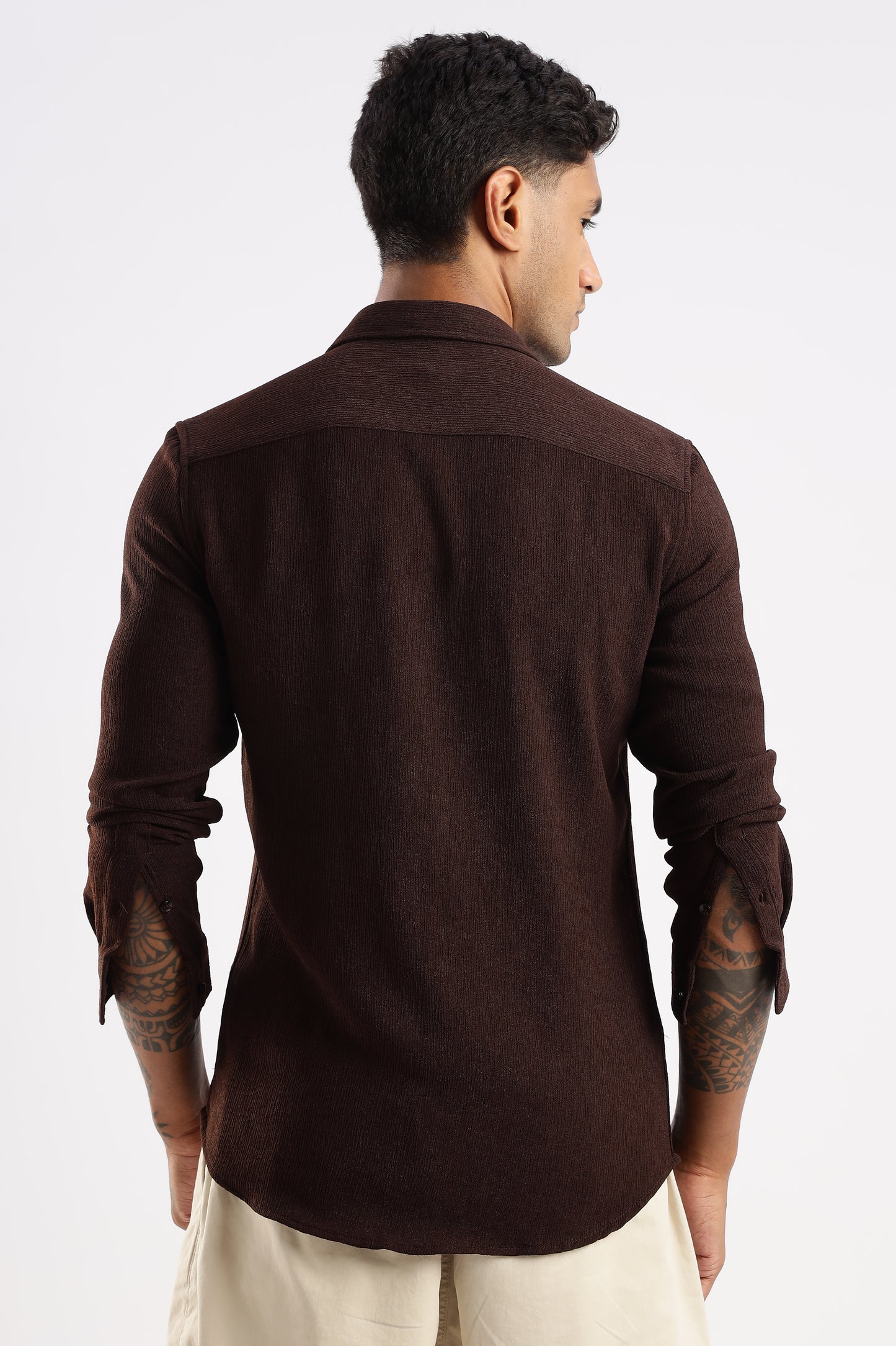 Men Textured Shirt-Brown