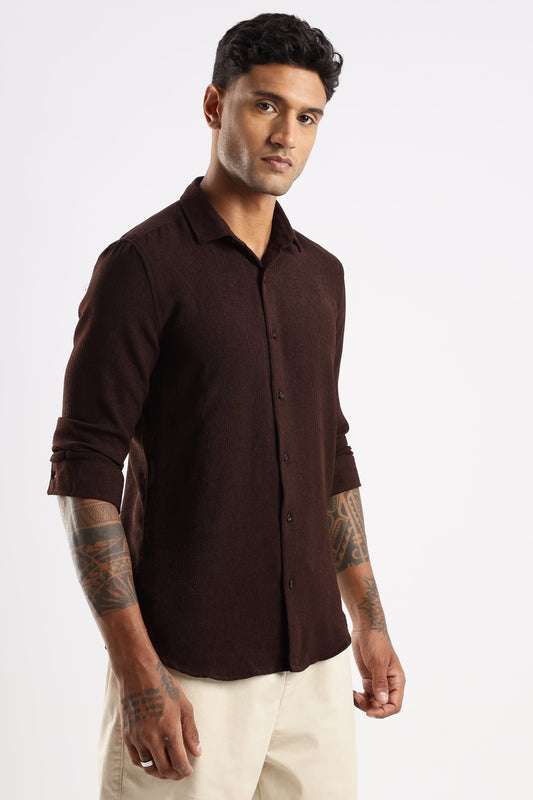 Men Textured Shirt-Brown