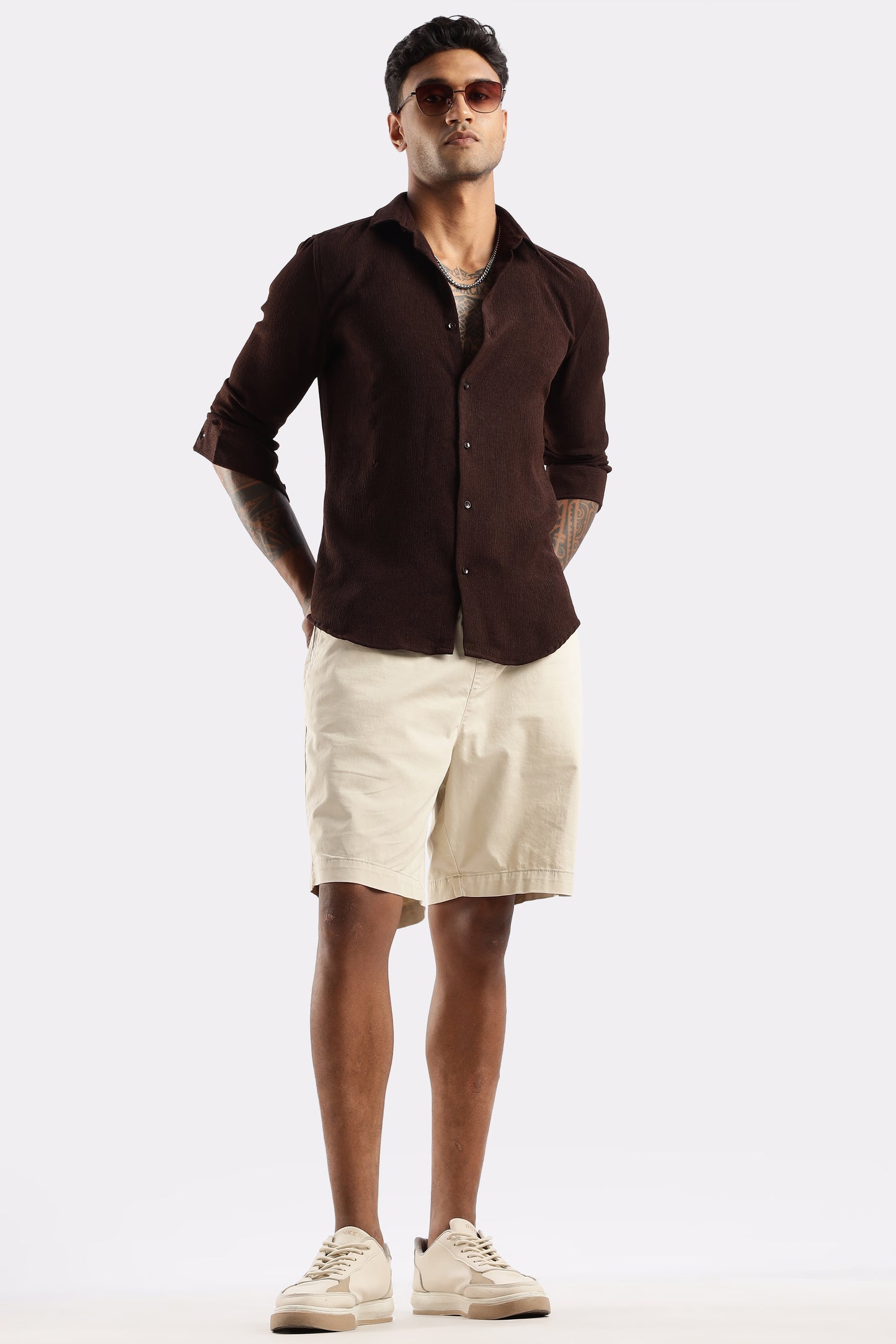 Men Textured Shirt-Brown