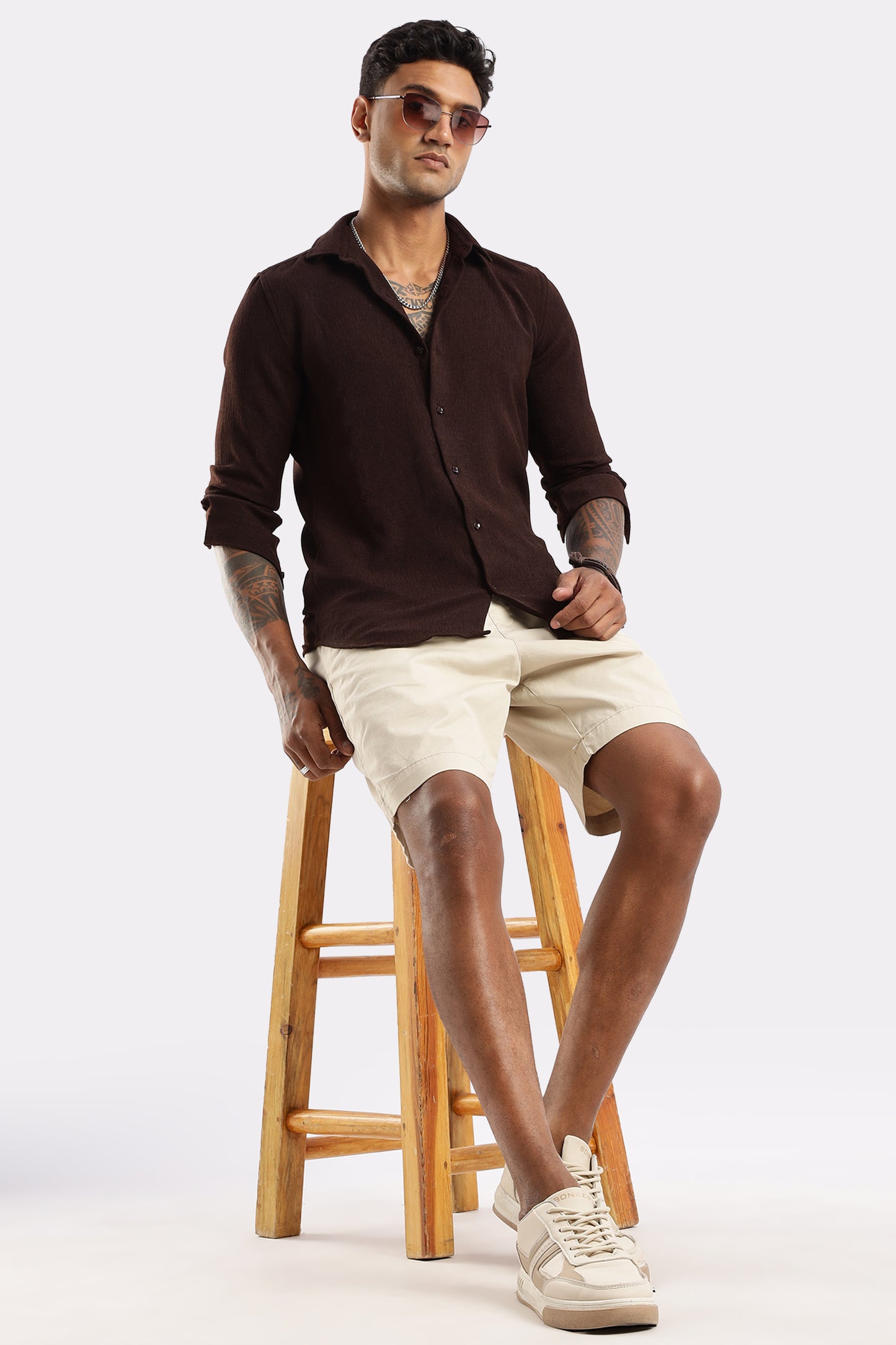 Men Textured Shirt-Brown