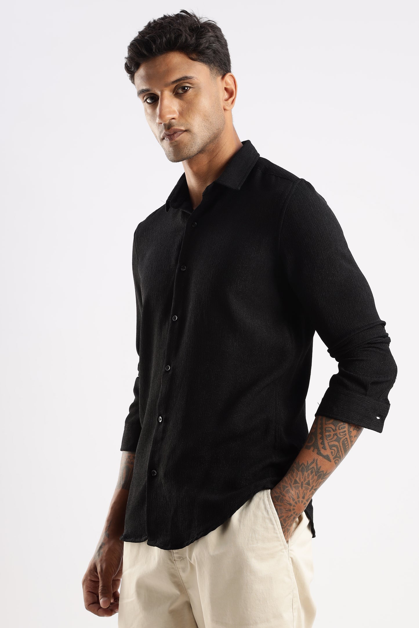 Men Textured Shirt-Black