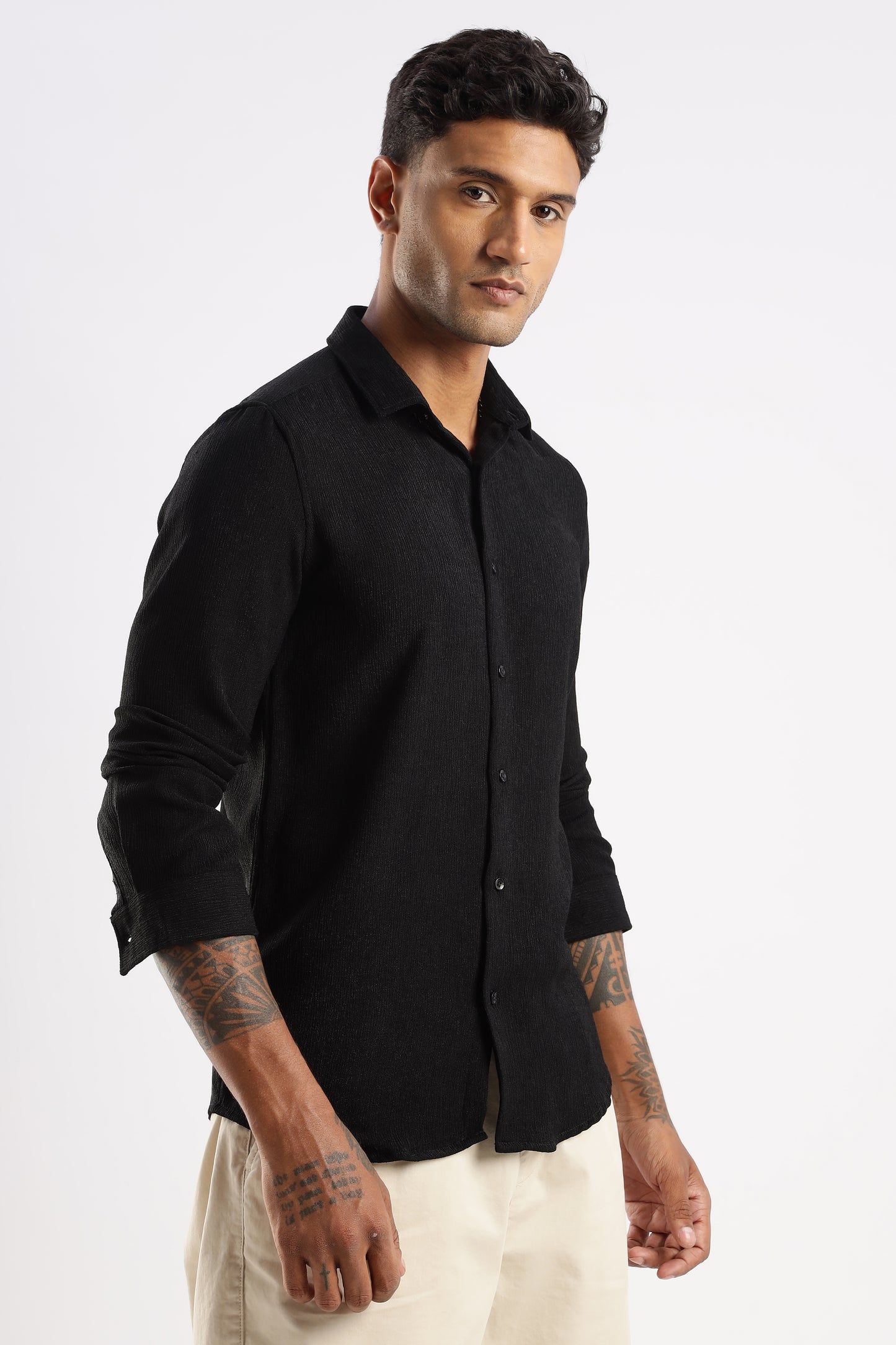 Men Textured Shirt-Black