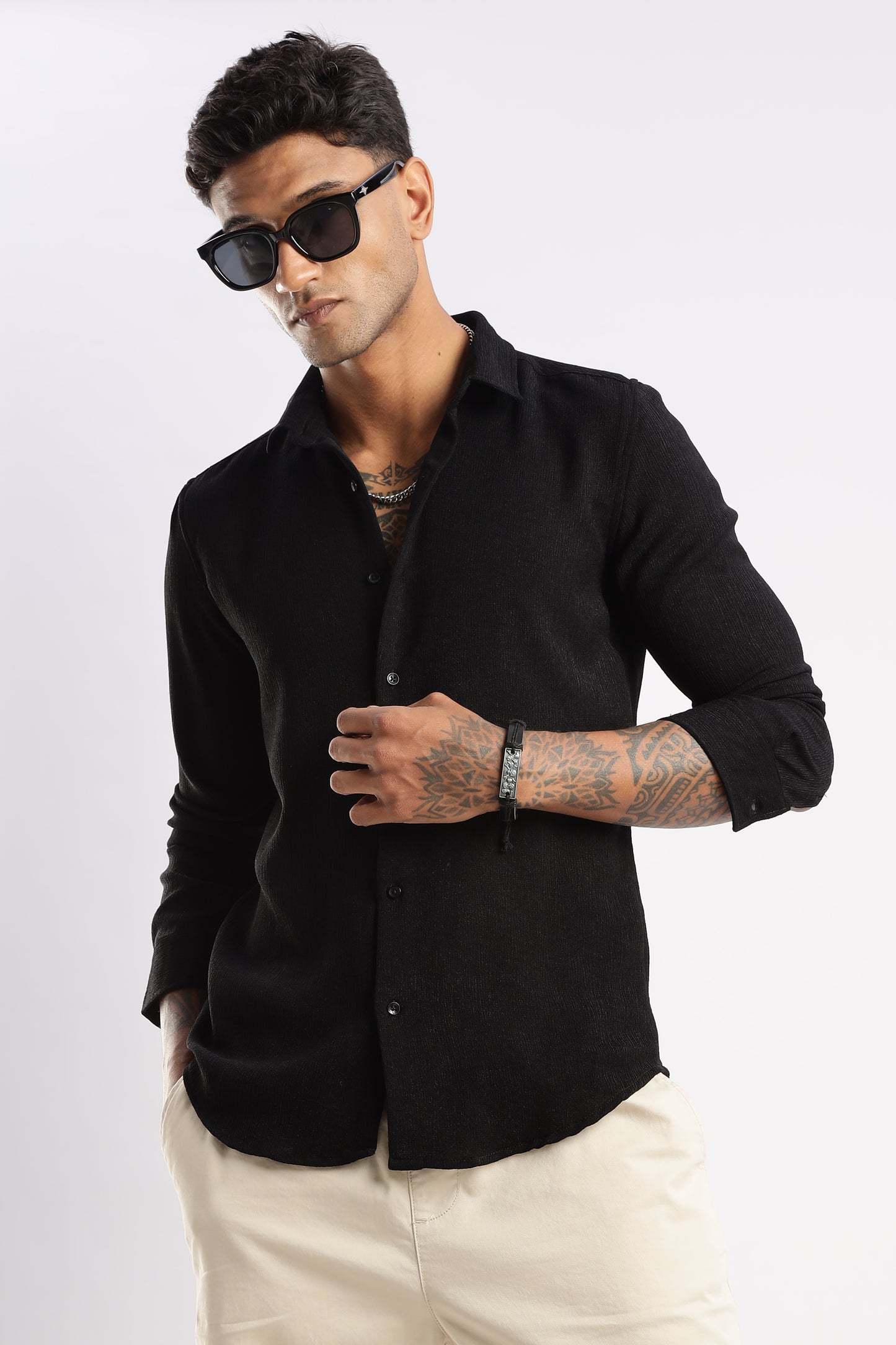 Men Textured Shirt-Black