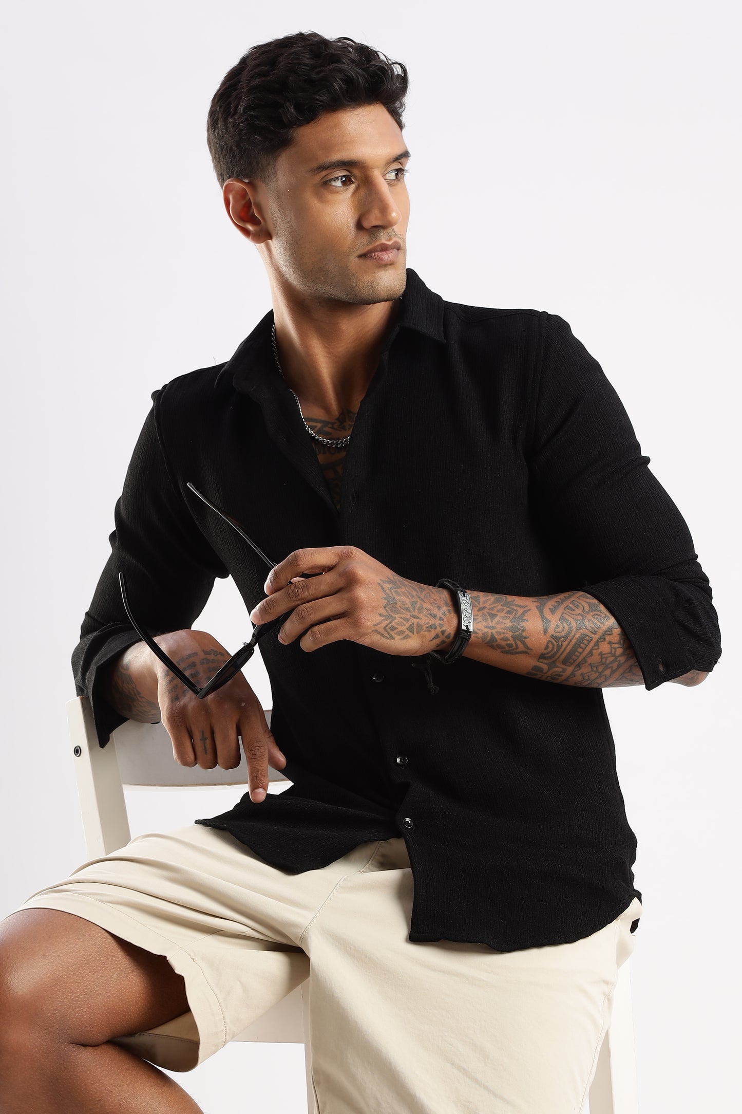 Men Textured Shirt-Black