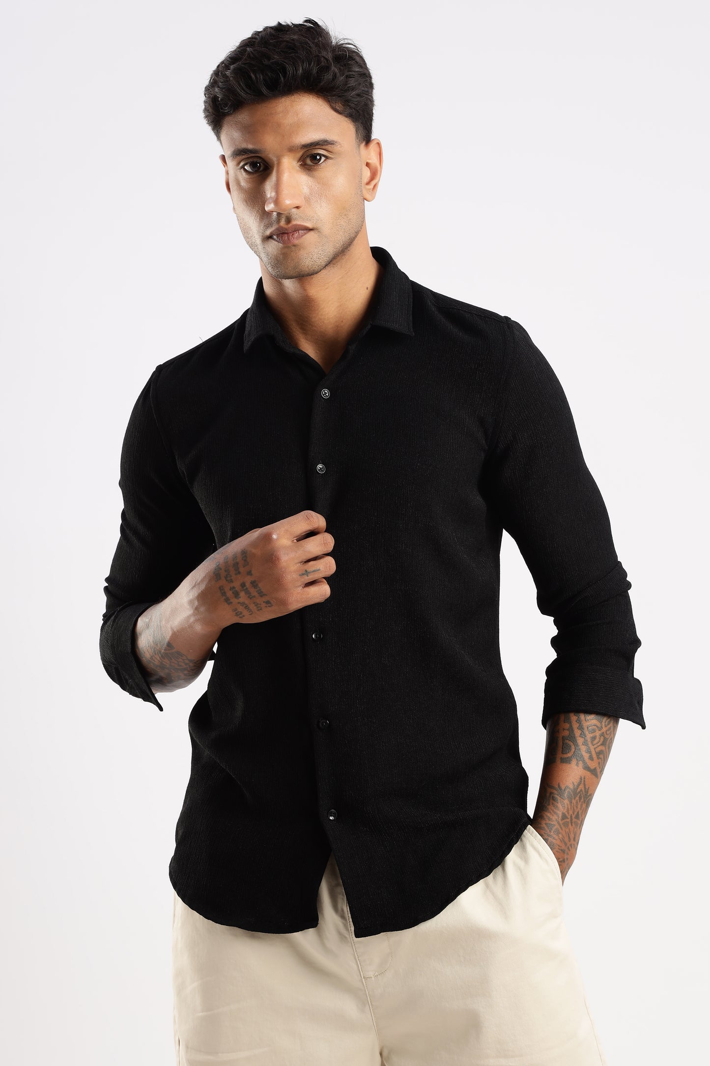 Men Textured Shirt-Black