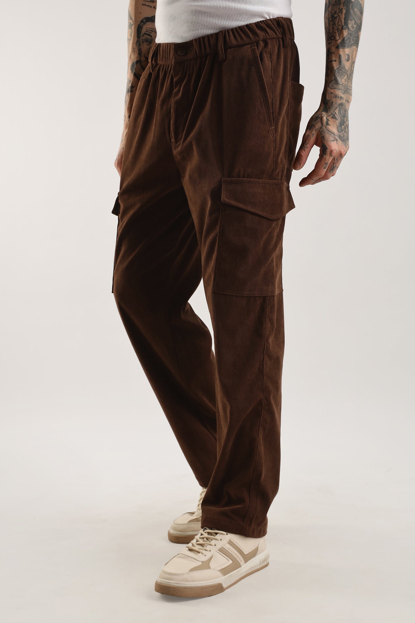 Men Corduroy Relaxed Cargo-Brown