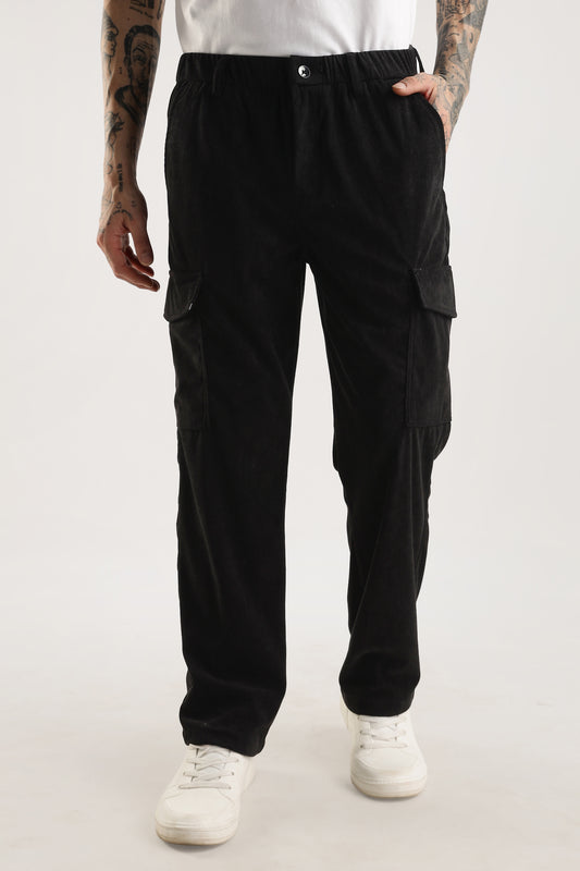 Men Corduroy Relaxed Cargo-Black