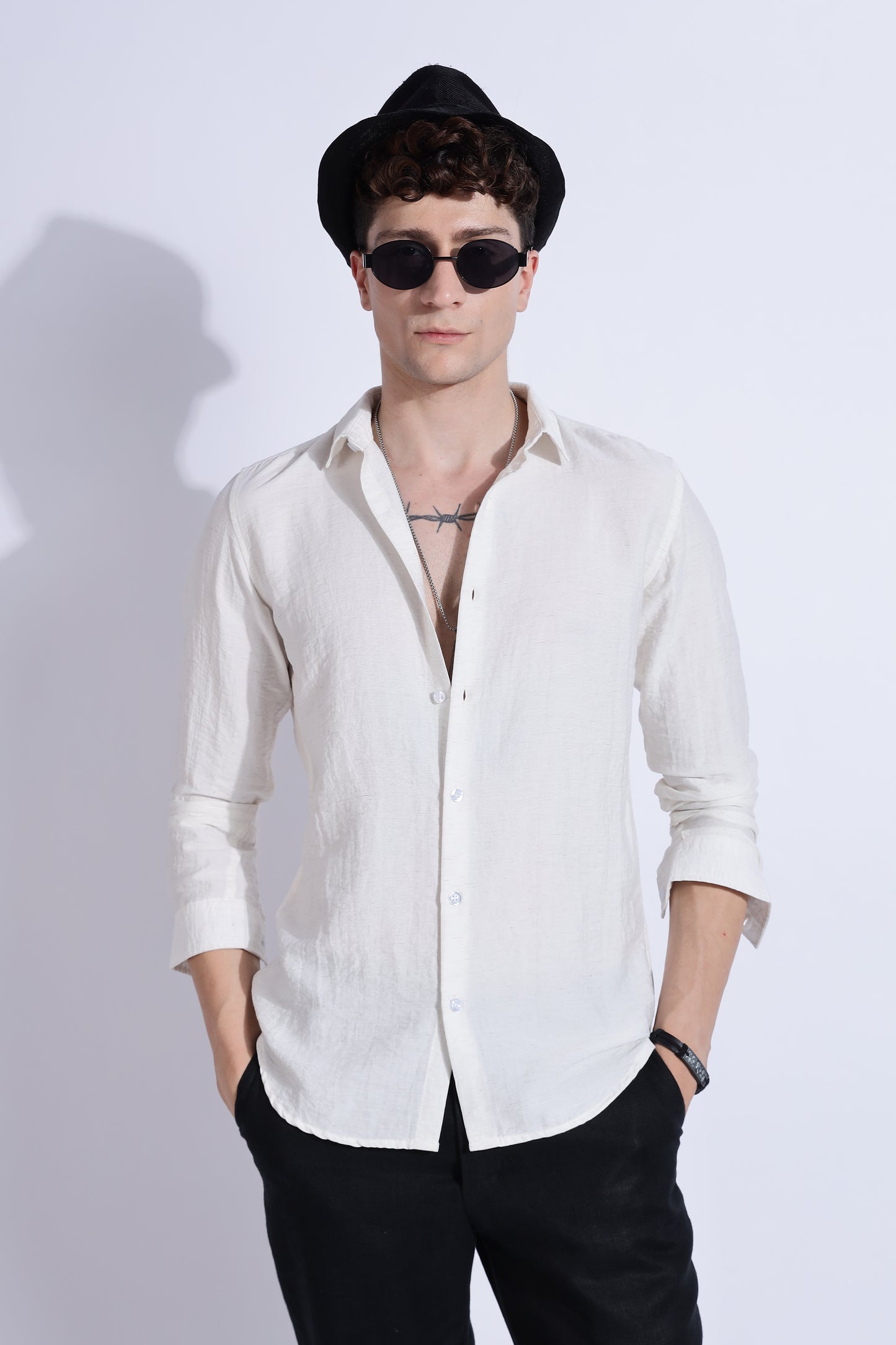 Men Lucas Look Linen Shirt- White