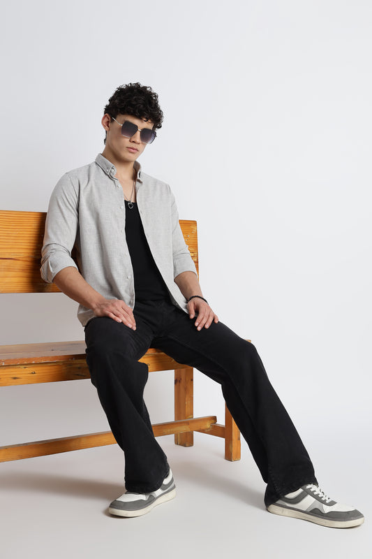 Men Milange Linen Look Shirts-Khakhi