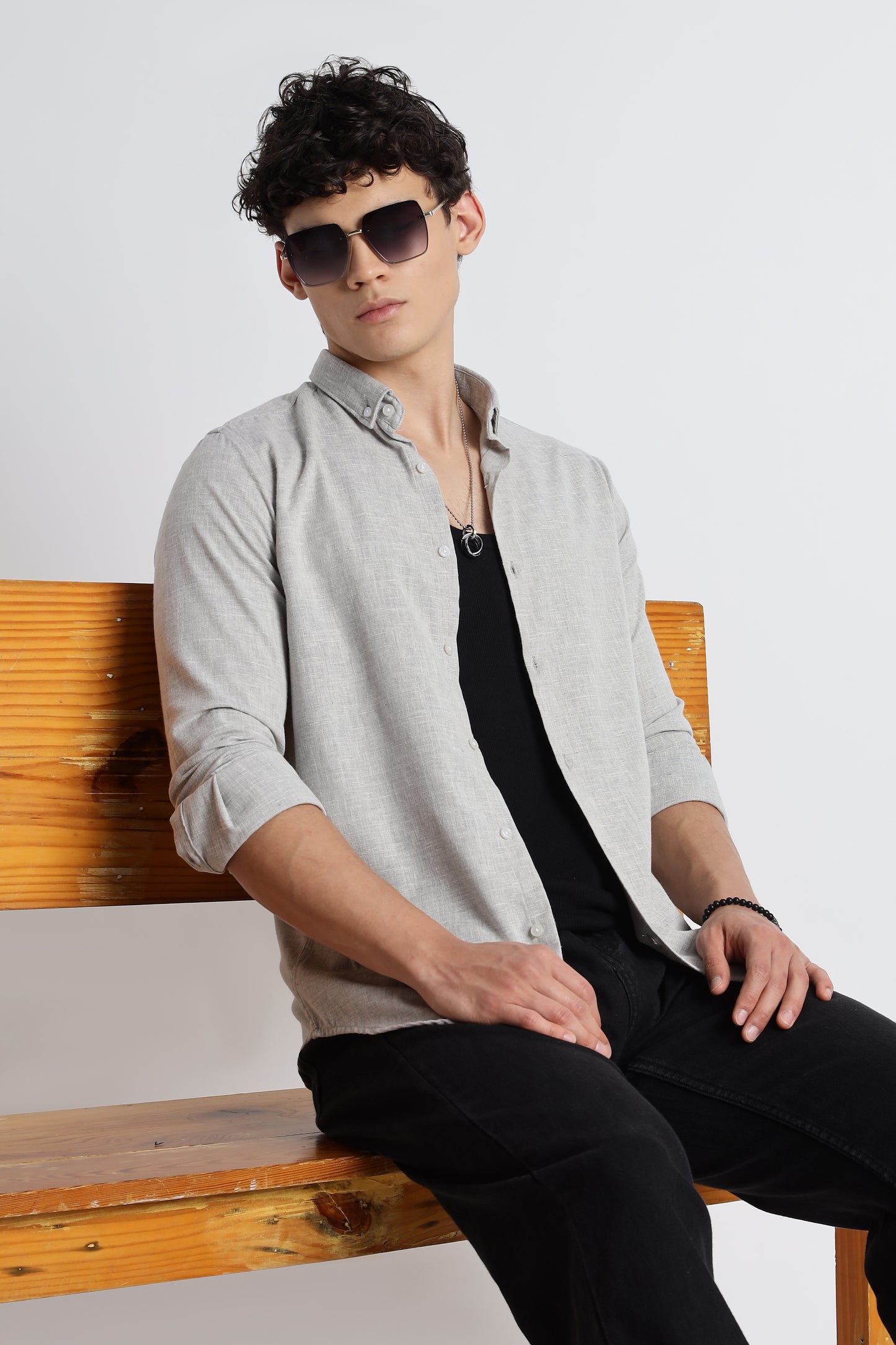 Men Milange Linen Look Shirts-Khakhi