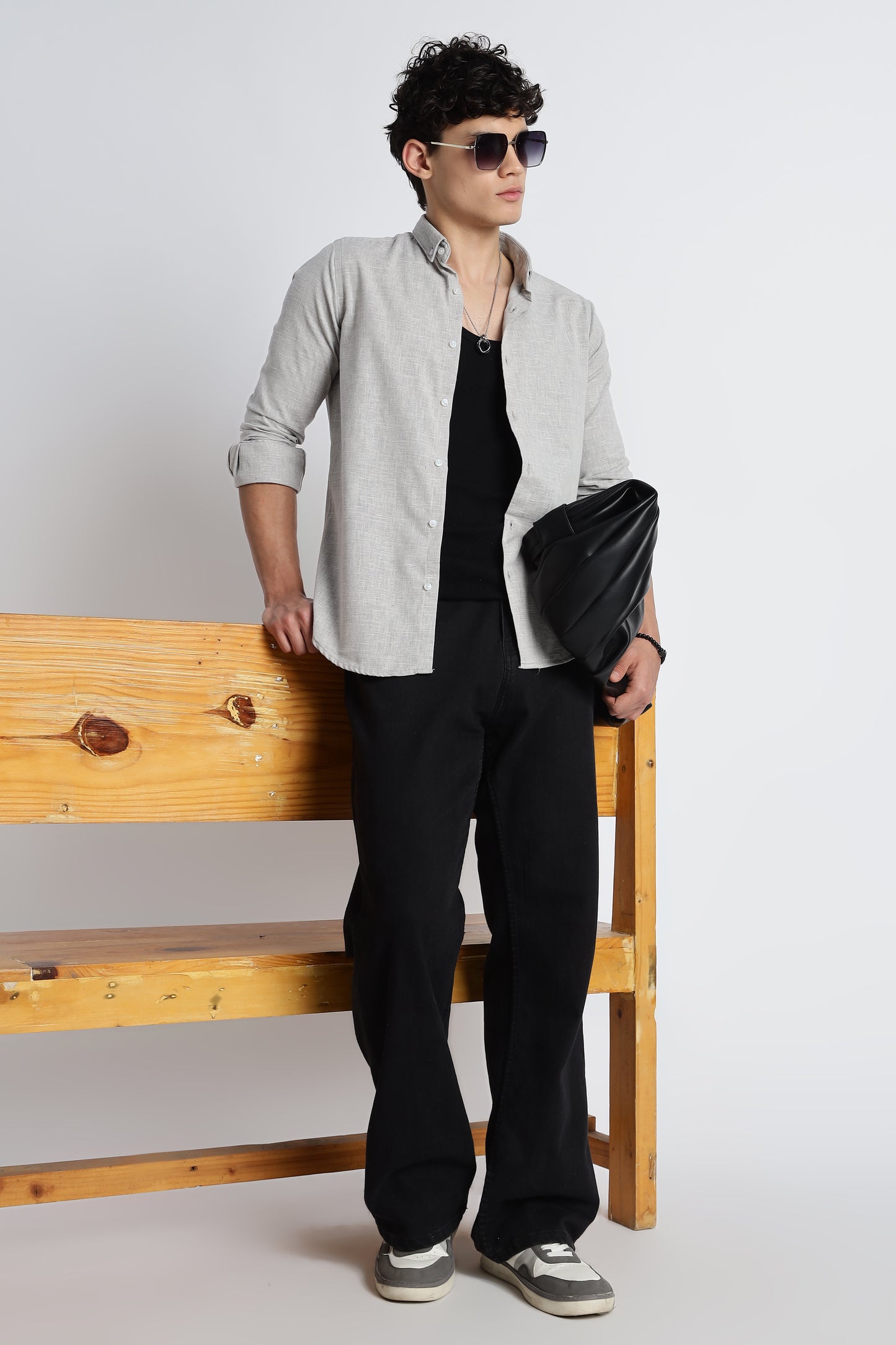 Men Milange Linen Look Shirts-Khakhi